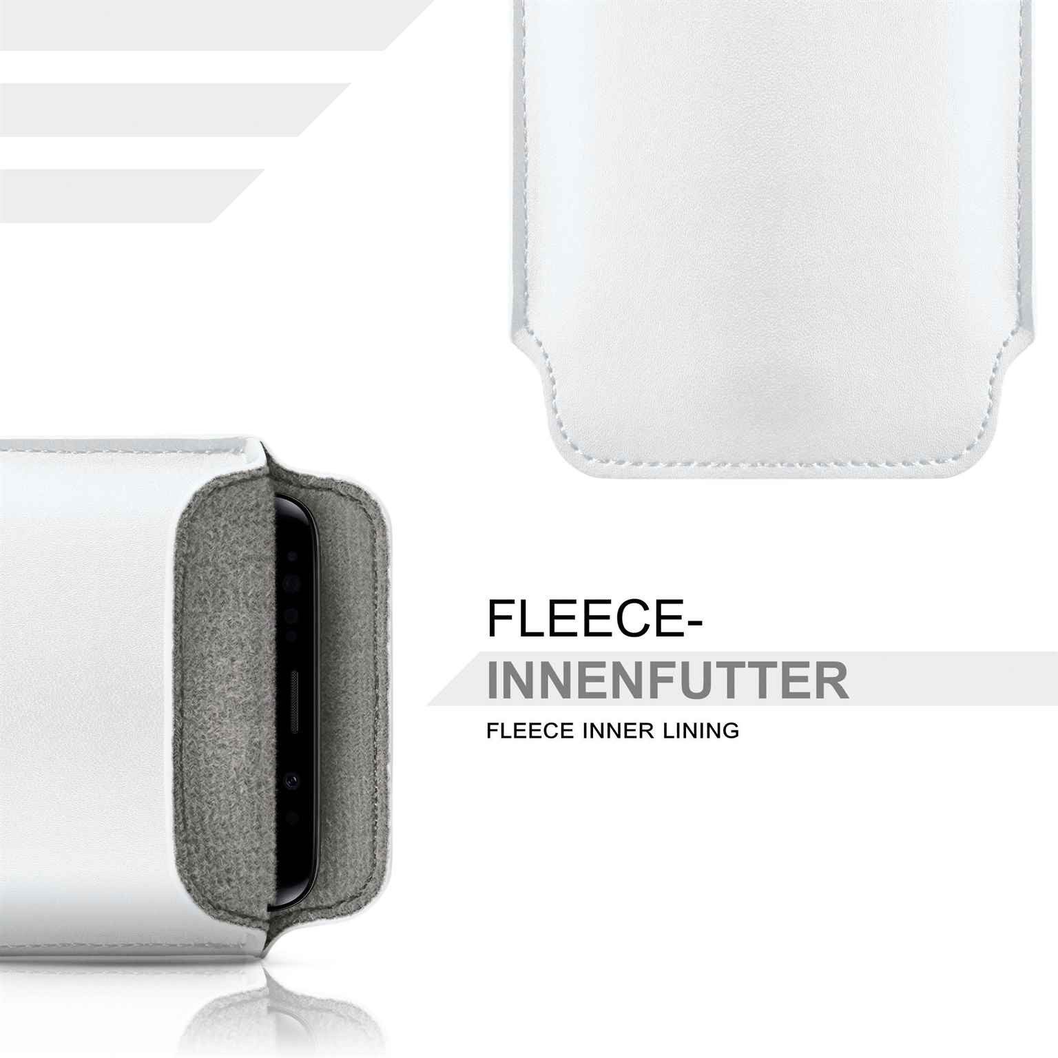 moex Handyhülle für Motorola Edge 50 Neo Hülle Leder Optik Pull Case Weiß 6,4 Zoll, Holster Handytasche Schutzhülle Sleeve Hülle Etui 360 Grad Schutz Dünn