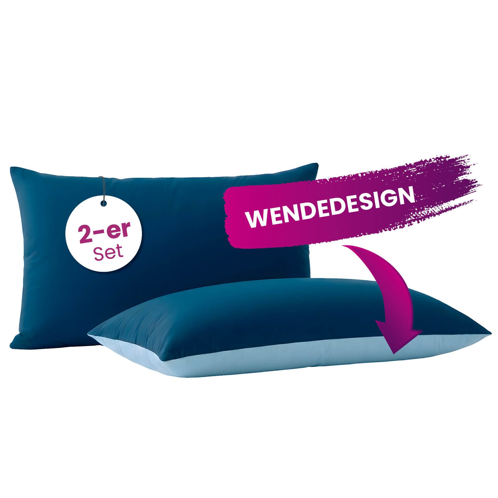 wometo Microfaserbettdecke Microfaser Kissenhüllen Doppelpack blau 40x80, OEKO-TEX®, praktischer Hotelverschluss