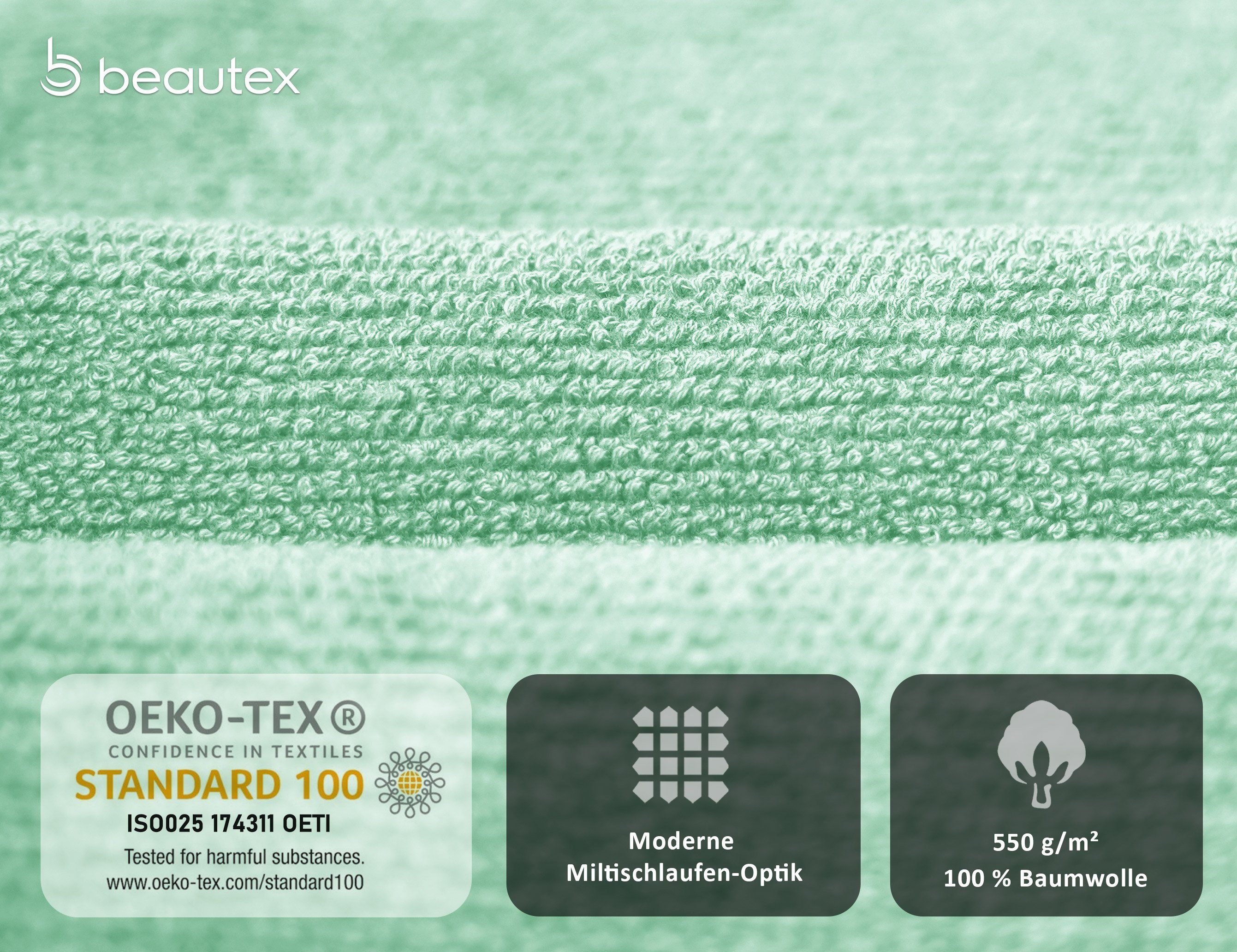 Beautex Handtuch Set Handtuch Set, in Made 100% aus 550g/m) Frottier Set (Multischlaufen-Optik, Europe, Frottier, Mintgrün Baumwolle Premium
