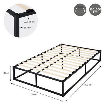 ML-DESIGN Metallbett Bett für Schlafzimmer mit Lattenrost auf Stahlrahmen robust, Gästebett 120x200 cm Schwarz mit Matratze 16cm leichte montage
