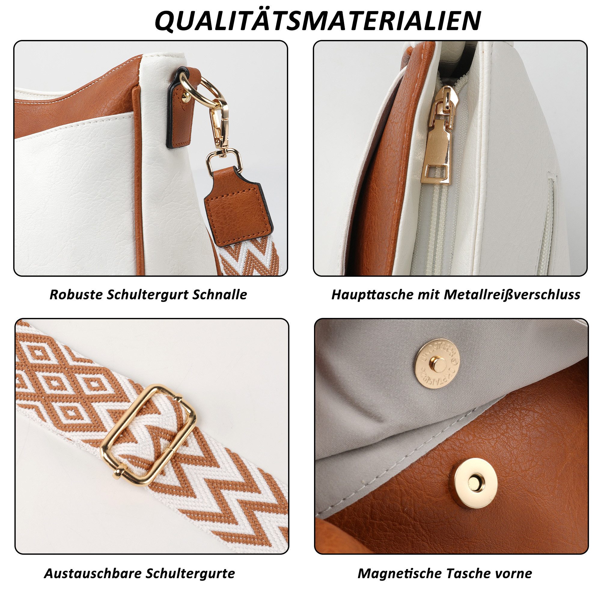 TAN.TOMI Umhängetasche Handtasche Damen mittelgroß Schultertasche Crossbody Bag, Damenhandtasche Mehrere Fächertaschen – Bild 4 von 5
