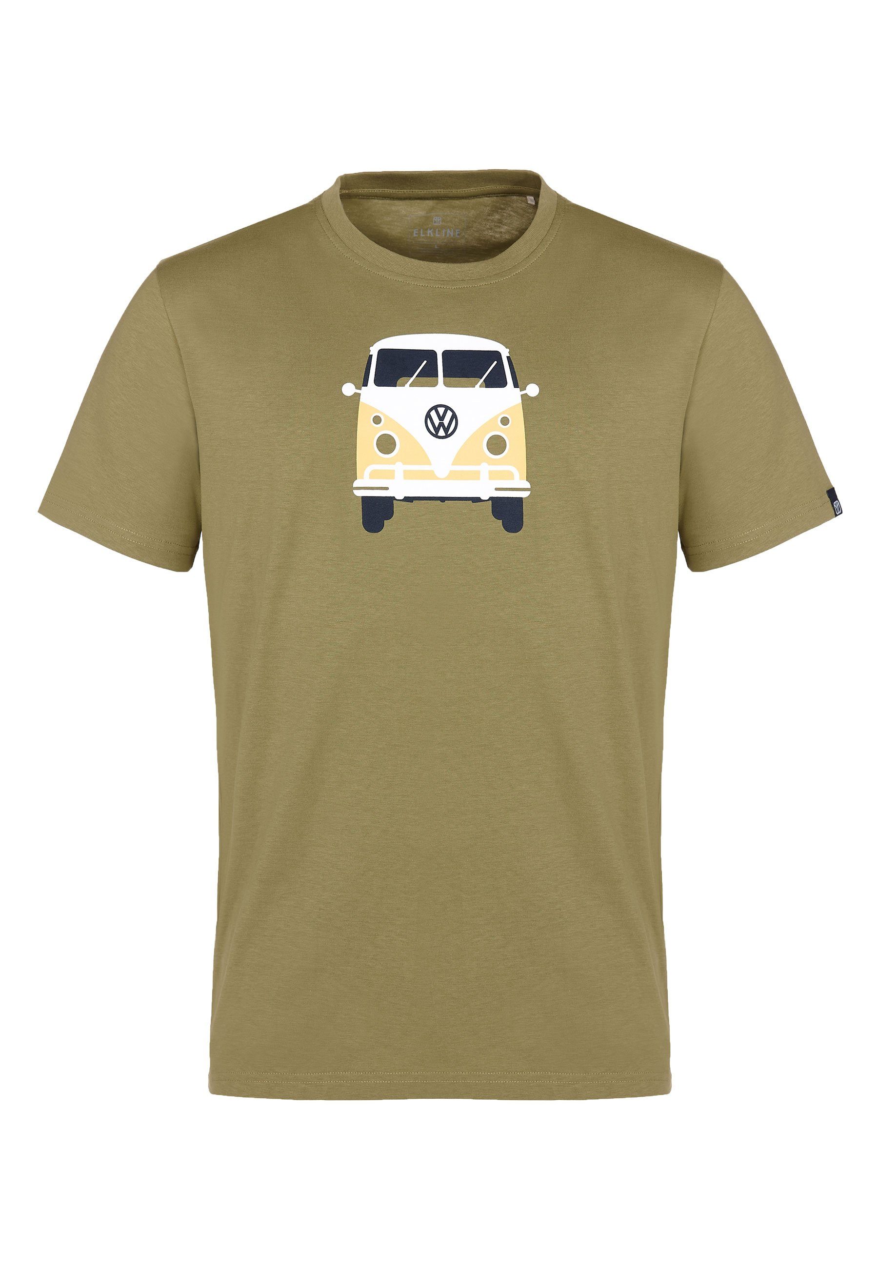 Rücken Print lizenzierter Methusalem Bulli avocado Brust VW Elkline T-Shirt