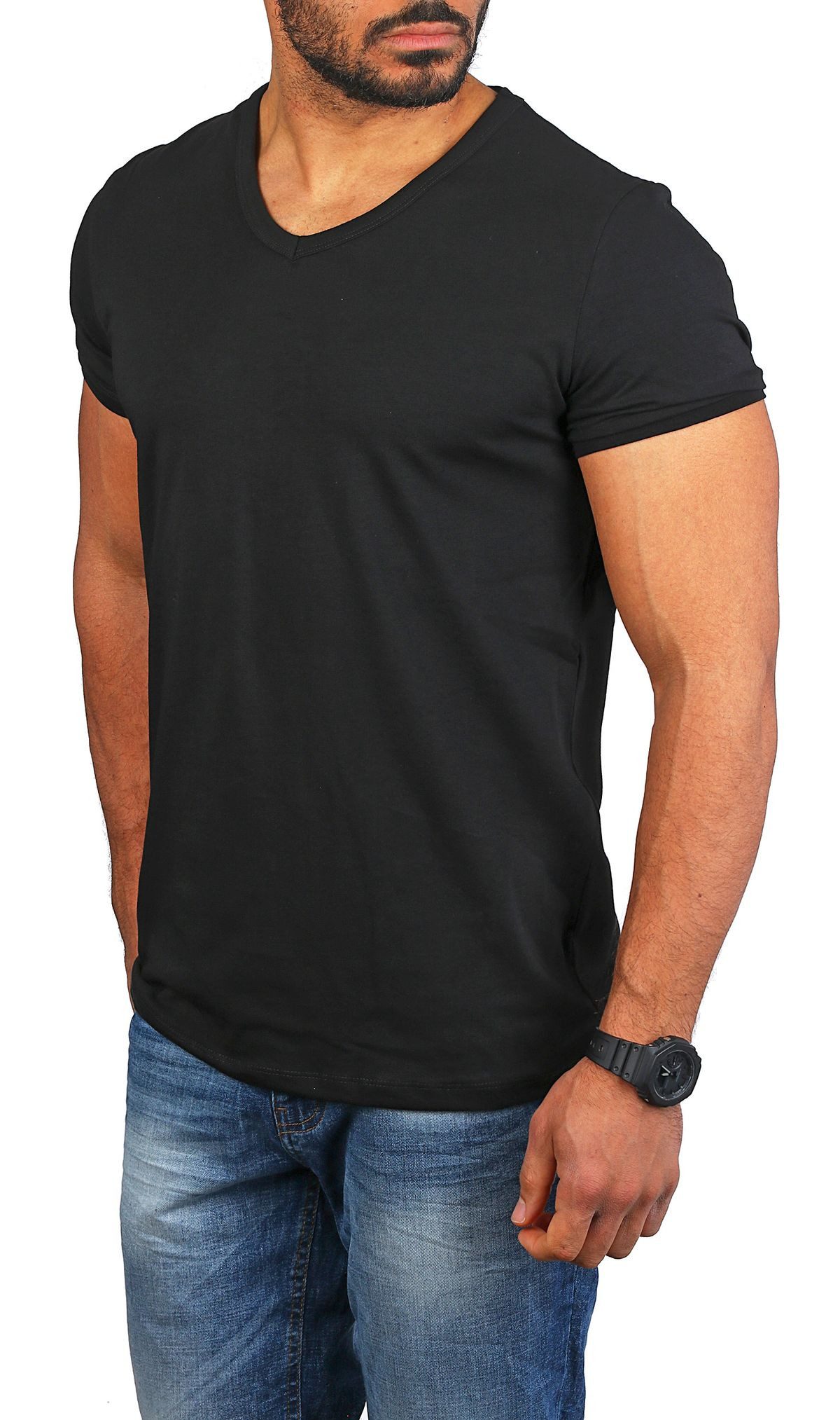 CARISMA T-Shirt Herren Uni Basic tief-breit geschnittener V-Ausschnitt v-neck 4644 V-Ausschnitt unifarben kurzarm slim fit