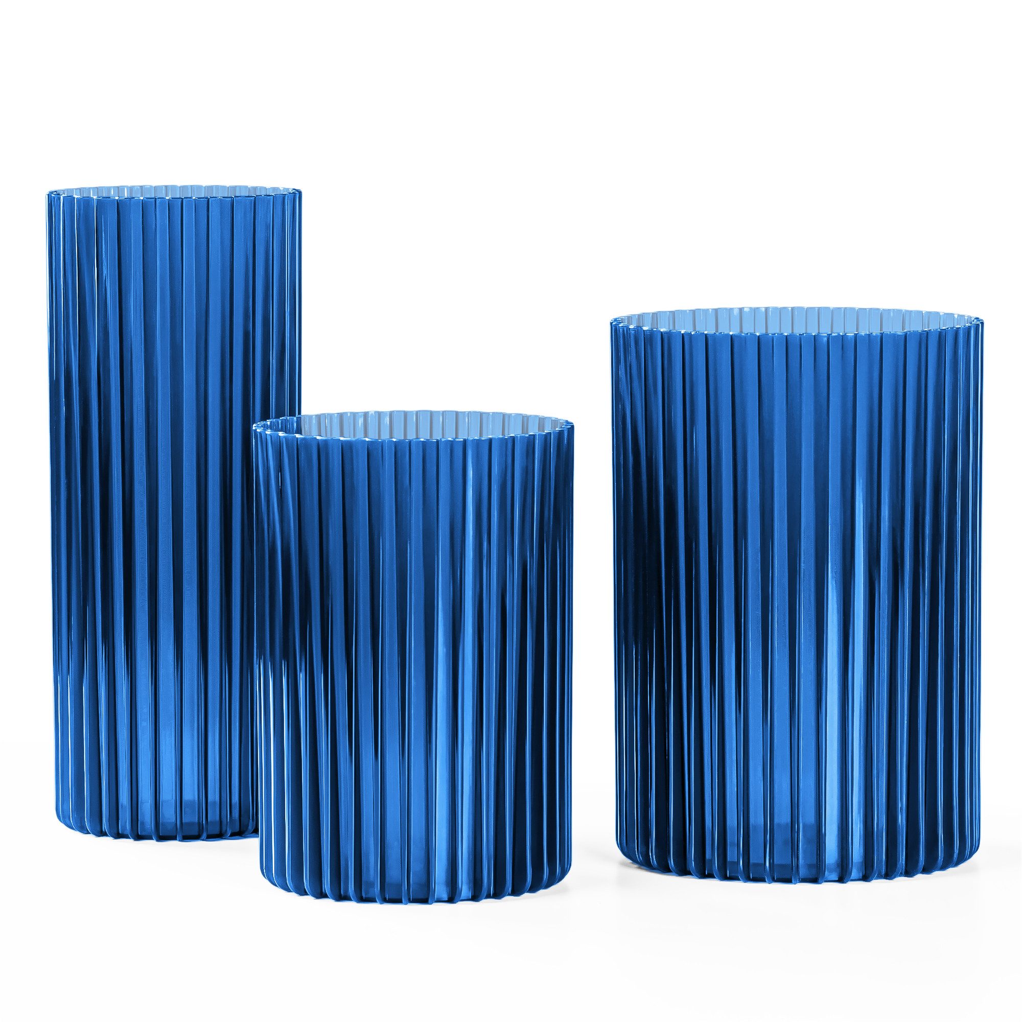 KONZEPT Dekovase 3er-Set aus Kunststoff (12,3x17,8/10,3x14,8/8,8x21,7 cm), Stapelbar. Geriffelte Optik. Leicht. UV-beständig
