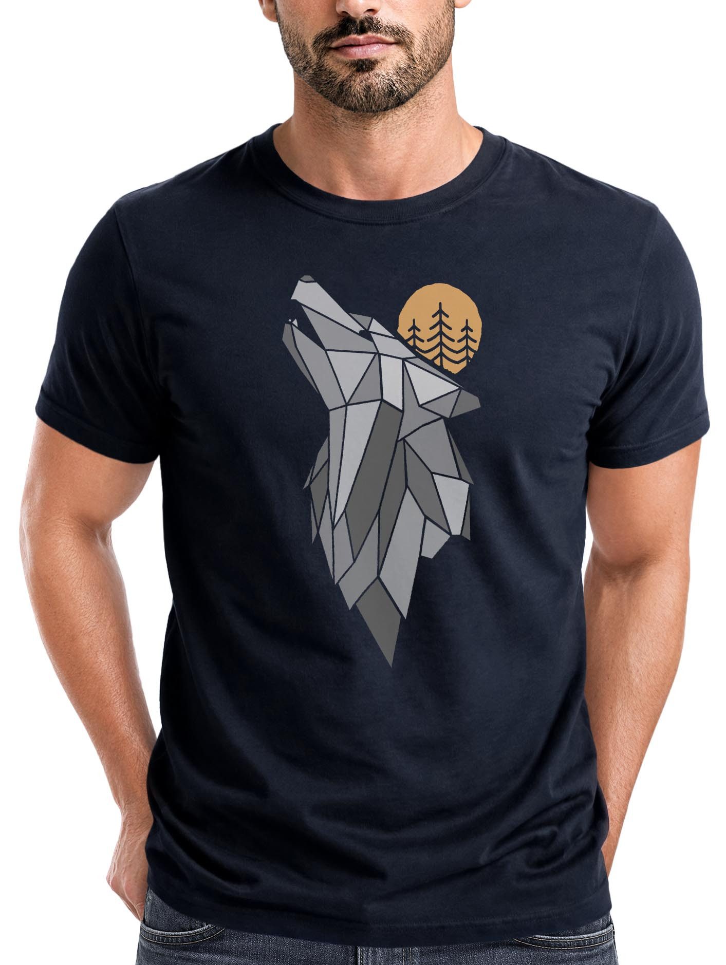 Neverless Print-Shirt Herren T-Shirt Aufdruck Wolf Wald Wildnis Outdoor Natur Tiermotiv mit Print