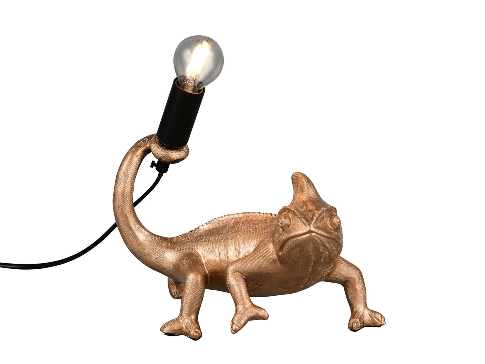 Reality Leuchten LED Nachttischlampe, Dimmfunktion, LED wechselbar, warmweiß, Ausgefallene Tischlampe besondere Tierlampe Chamäleon Gold, Höhe 22cm