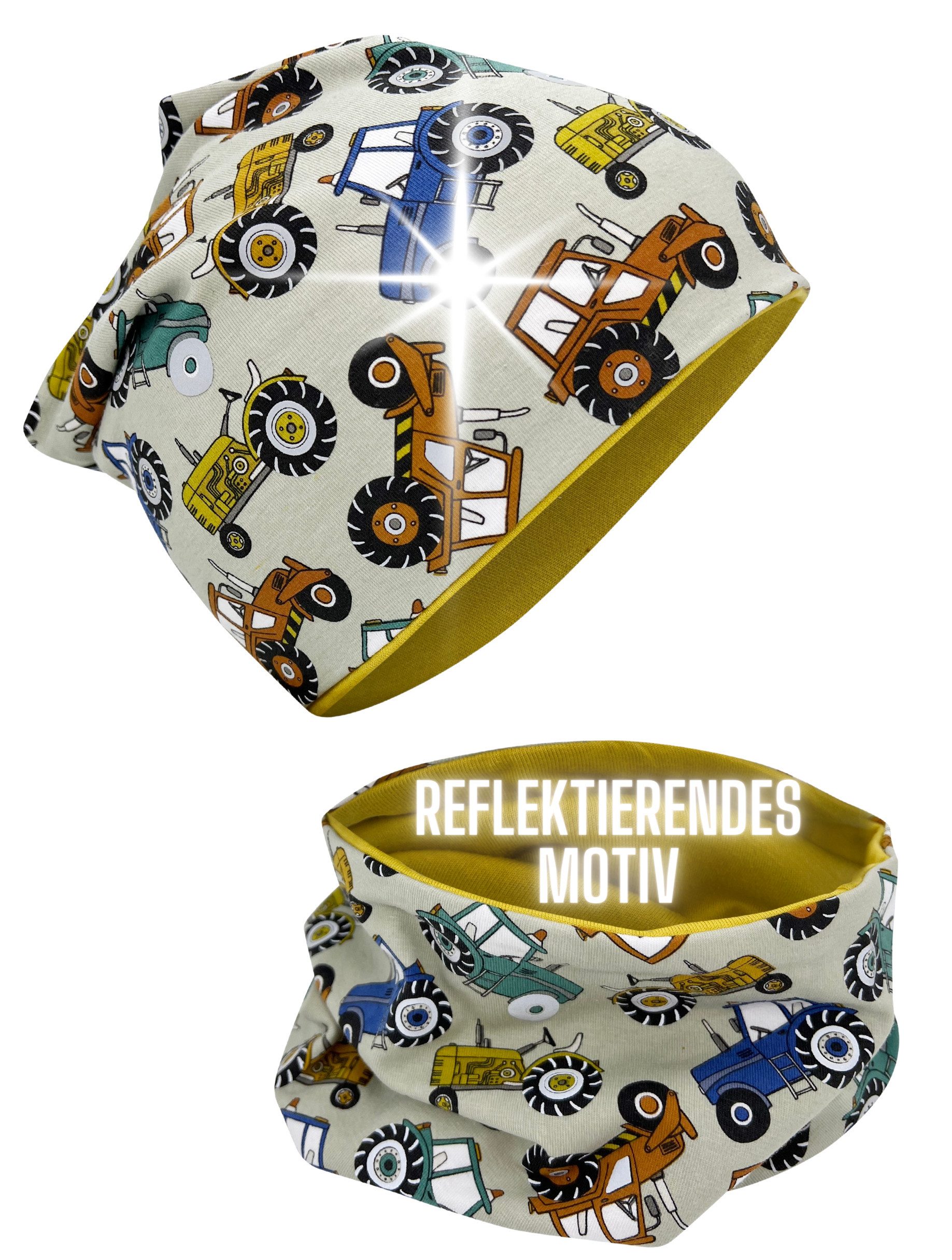 HECKBO Beanie 360° Reflektor Kinder Beanie Mütze & Loop Schal Set