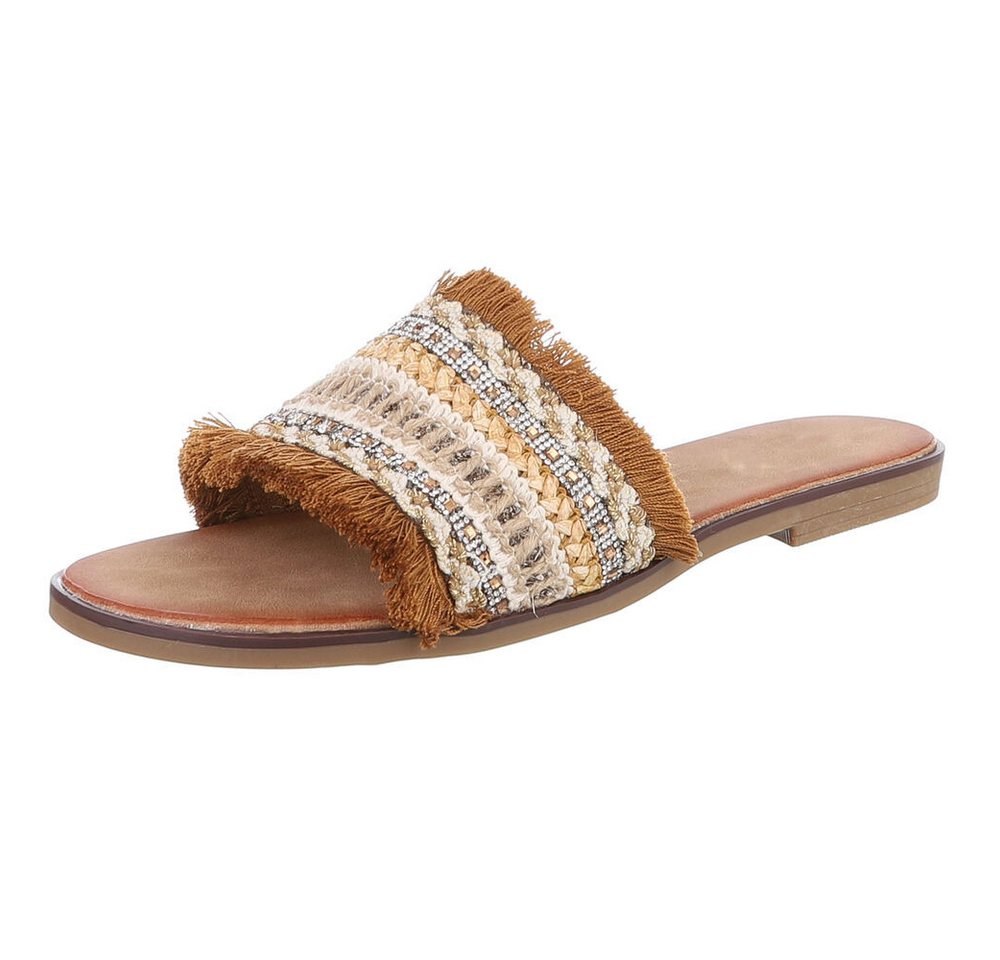 Ital-Design Moderne Sommerschuhe mit Fransen für Damen Pantolette (89542477) Blockabsatz Pantoletten in Braun