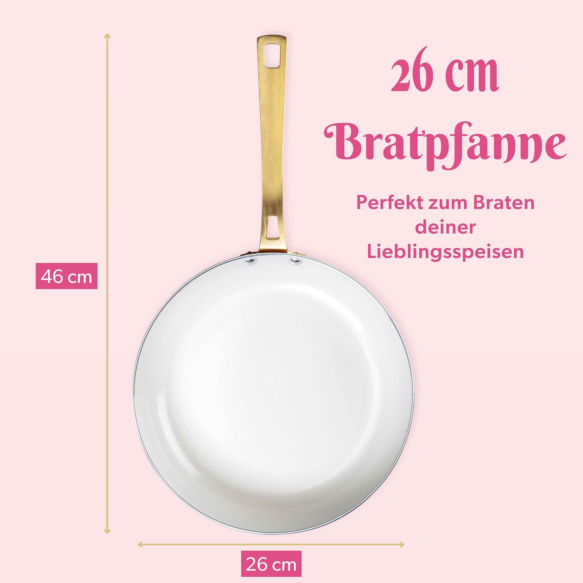 Paris Hilton Bratpfanne Aluminium Pfanne mit Keramischer Antihaft-Beschichtung, 26cm Induktion