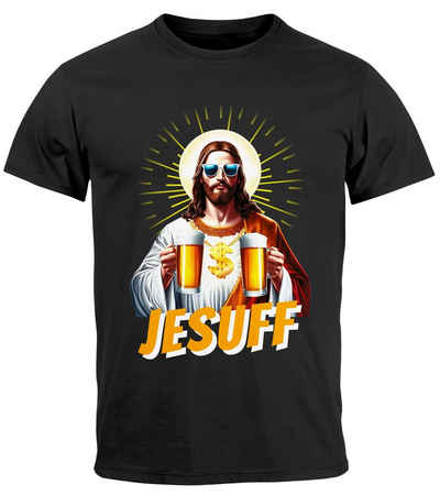 MoonWorks Print-Shirt Herren T-Shirt Bier Jesus Partyshirt Alkohol Fasching Karneval Outfit mit Print