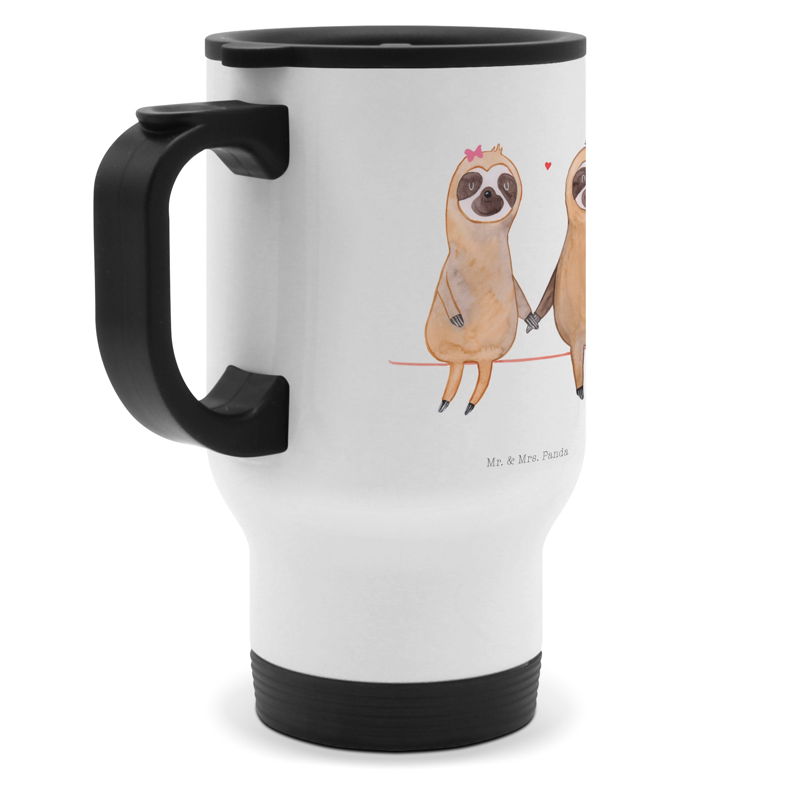 Mr. & Mrs. Panda Thermobecher Faultier Pärchen, Kaffeebecher To Go, Weiß, thermosbecher, faul, Pärc, Edelstahl, edelstahl thermobecher auto becher Faultiere