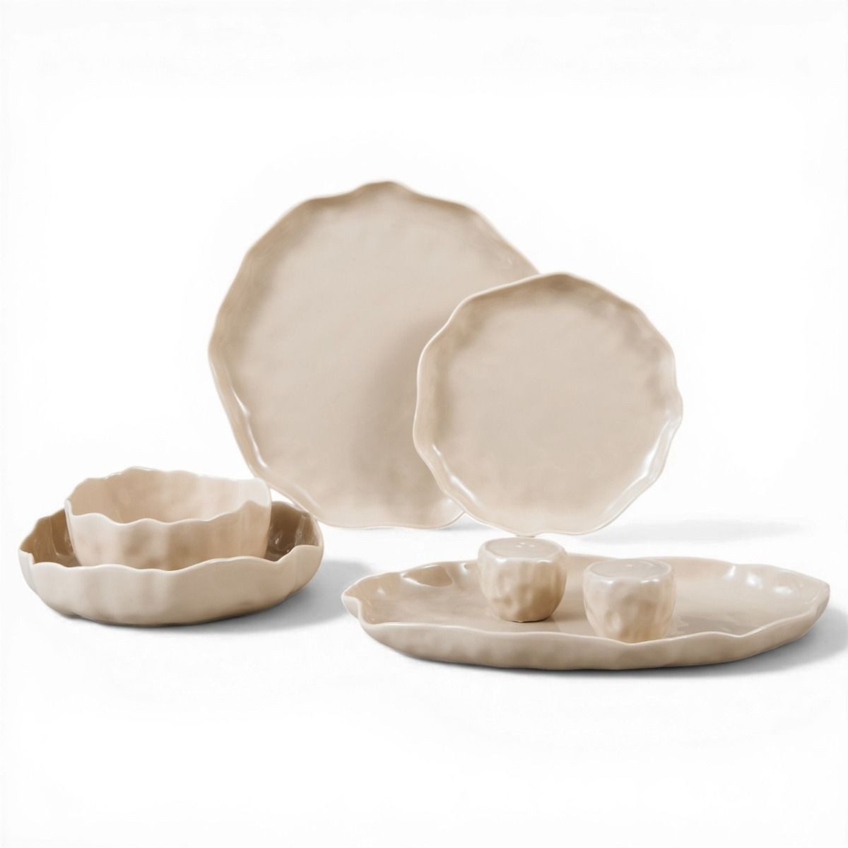 EmirtexHome Geschirr-Set Angles Beige 27 tlg. für 6 Personen (27-tlg), Porzellan
