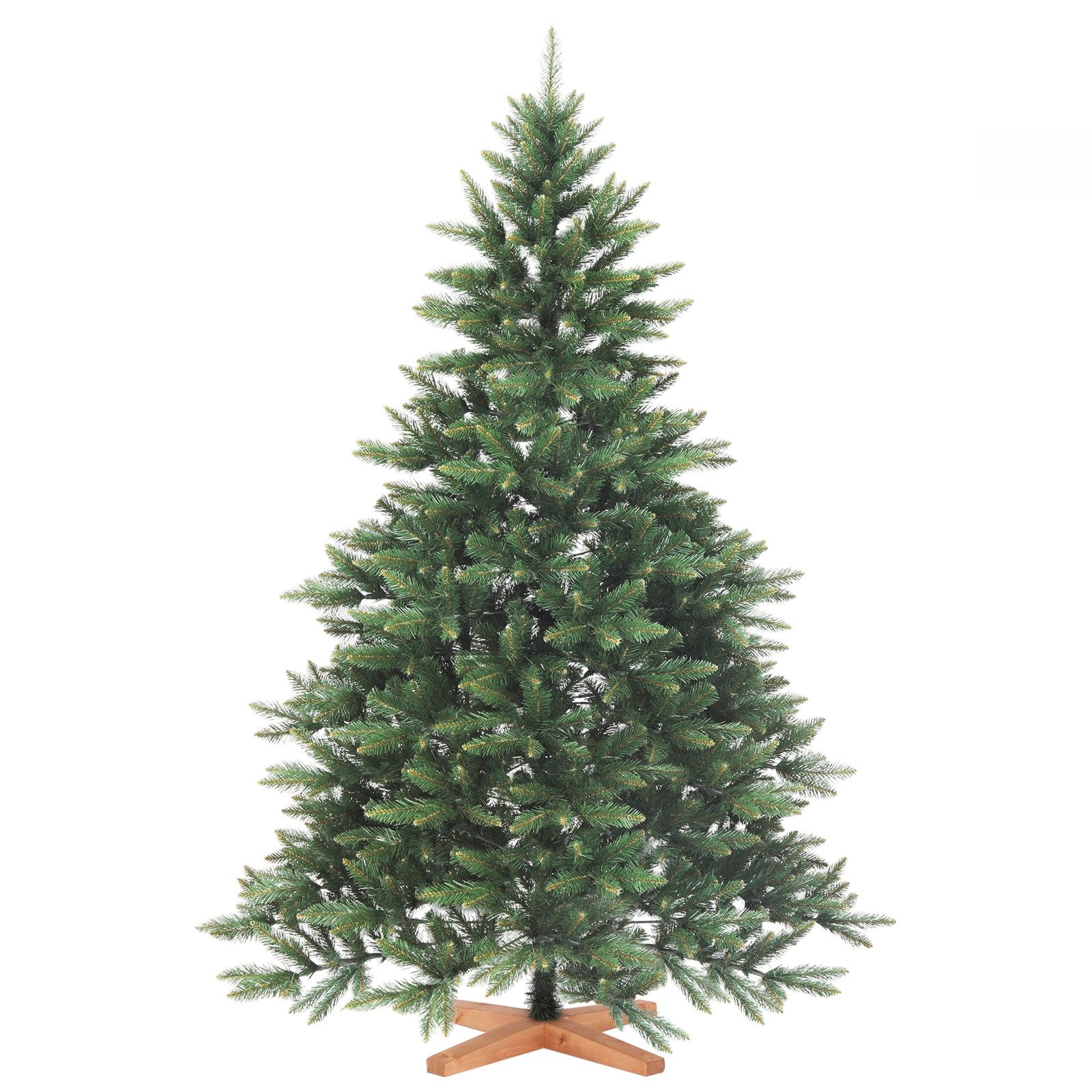 Salcar Künstlicher Weihnachtsbaum Künstlich Nordmanntanne mit Christbaum Holzständer PVC Tannenbaum, Nordmanntanne, 210 cm, 1077 Zweige mit spitzen Spitzen – realistisch und edel