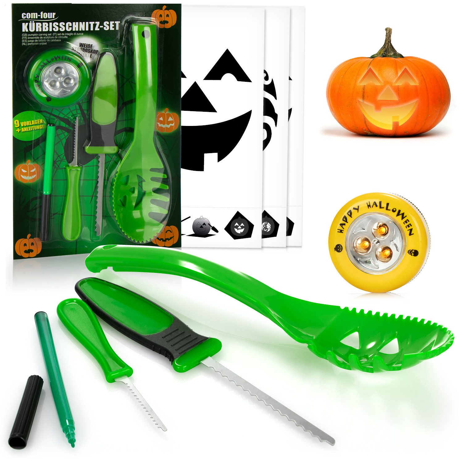 com-four Schälmesser Kürbis Schnitz-Set für Halloween, Schneide-Werkzeuge