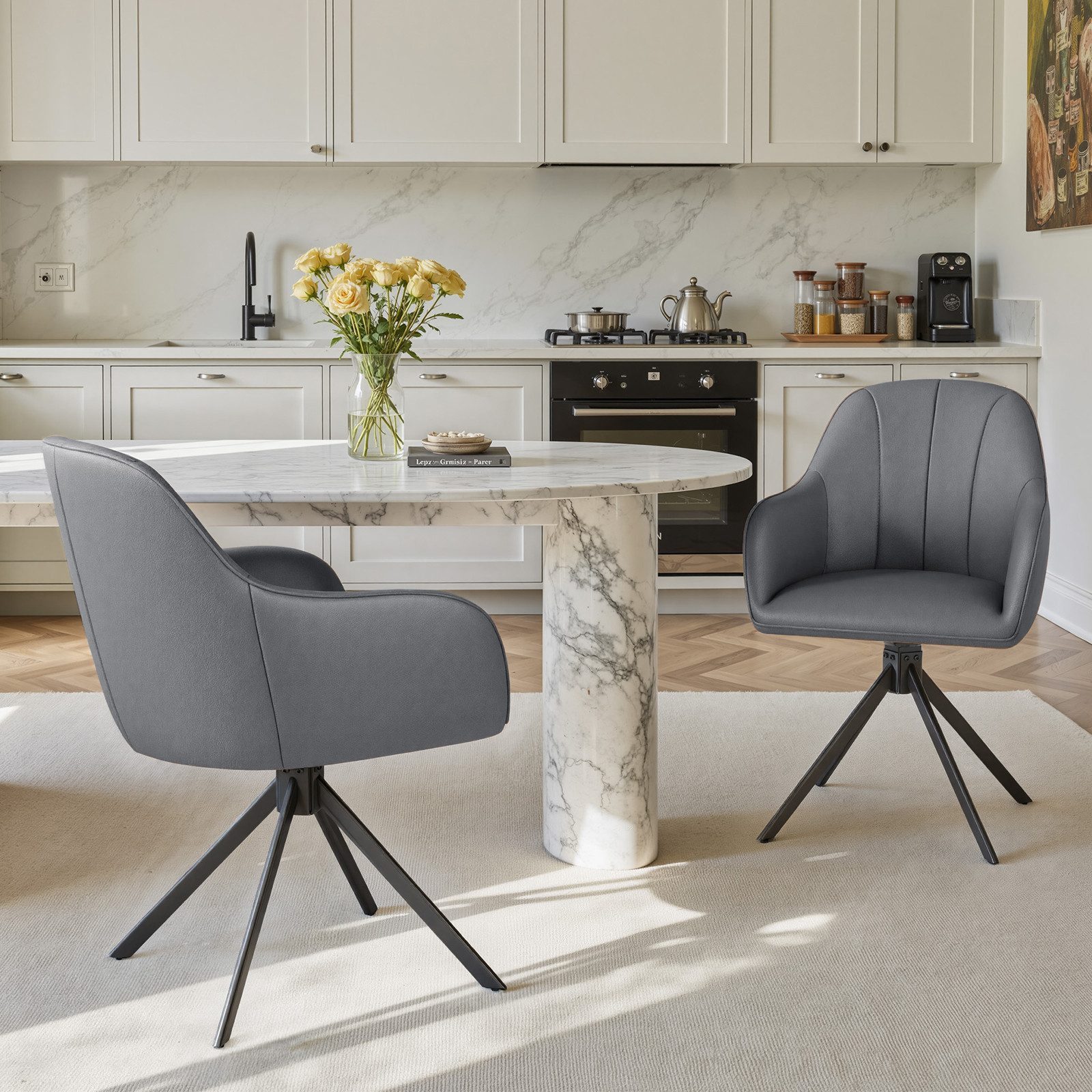 HawthyHome Polsterstuhl 360° drehbar mit Armlehne und Metallbeinen, 4-Fußstuhl (2 St), Moderner Küchenstuhl Esszimmerstuhl für Wohnzimmer & Büro