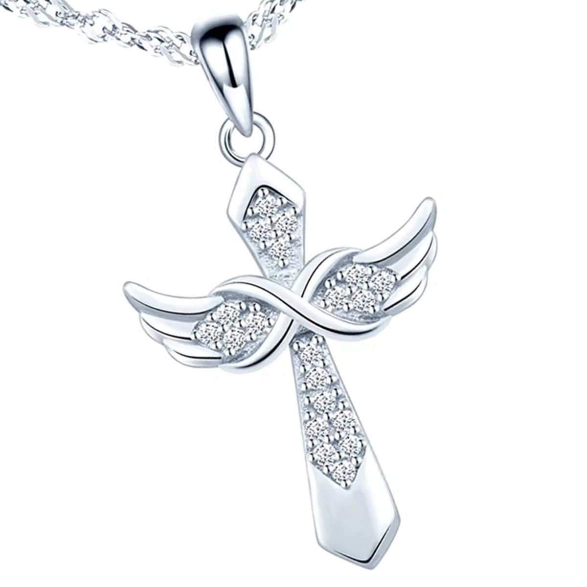 ELLAWIL Kreuzkette Silberkette mit Engelsflügel Halskette mit Kreuzanhänger günstig online kaufen