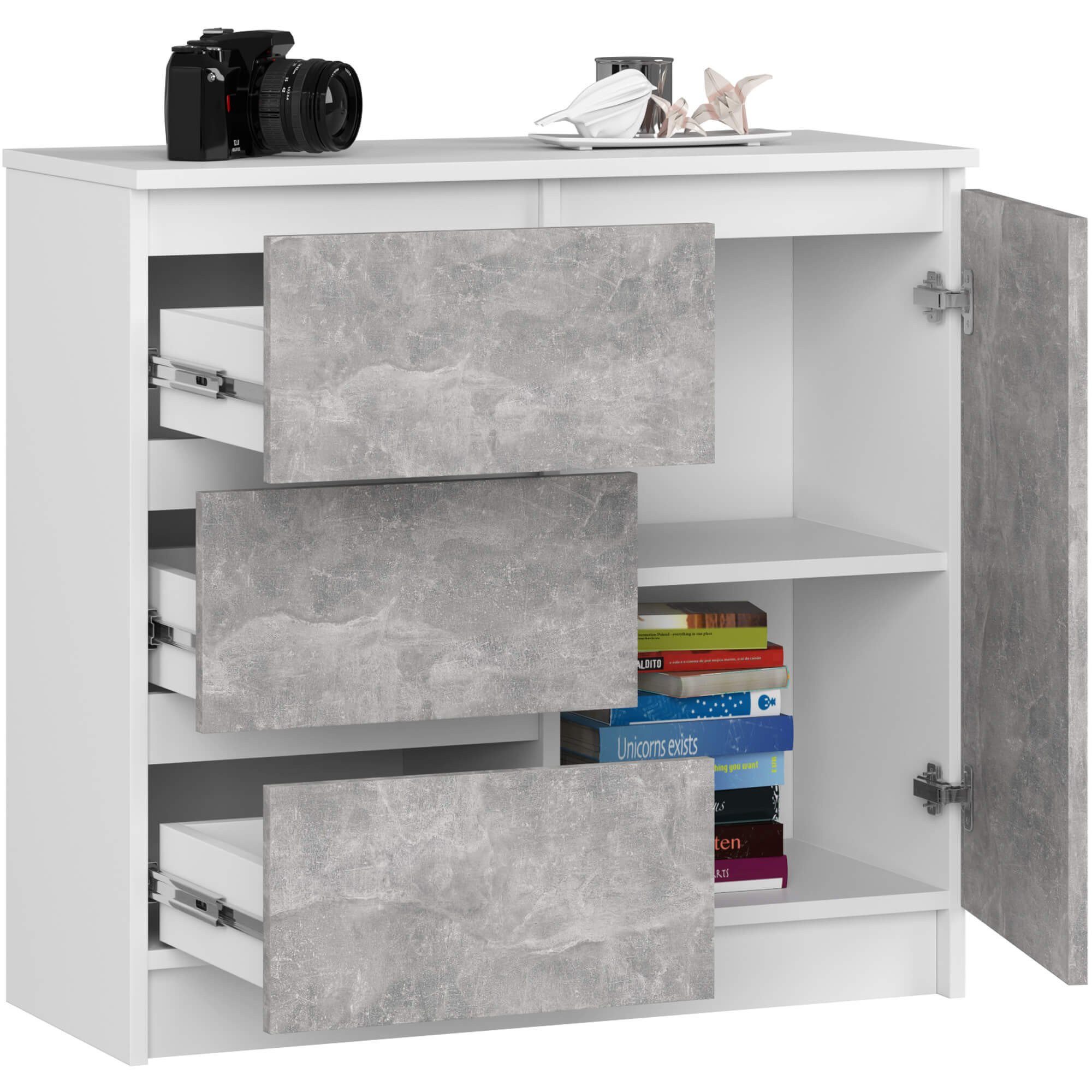 Raumhirsch Furniture Kommode mit 3 Schubladen, 1 Schranktür, 80 cm breit Holz Schrank, (viele Farbvarianten - Maße: 80 x 77 x 35 cm) - Hochwertig & stabil