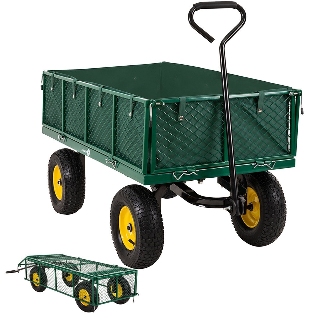 miweba Bollerwagen kompakter Handwagen Gartenwagen MB-700 (bis 700 Kg/220 Liter - Klappbare Wände - Kippfunktion - Anhängerfunktion, 2-tlg., Plane herausnehmbar), Gerätewagen - Faltwagen - Transportkarre - Handkarren