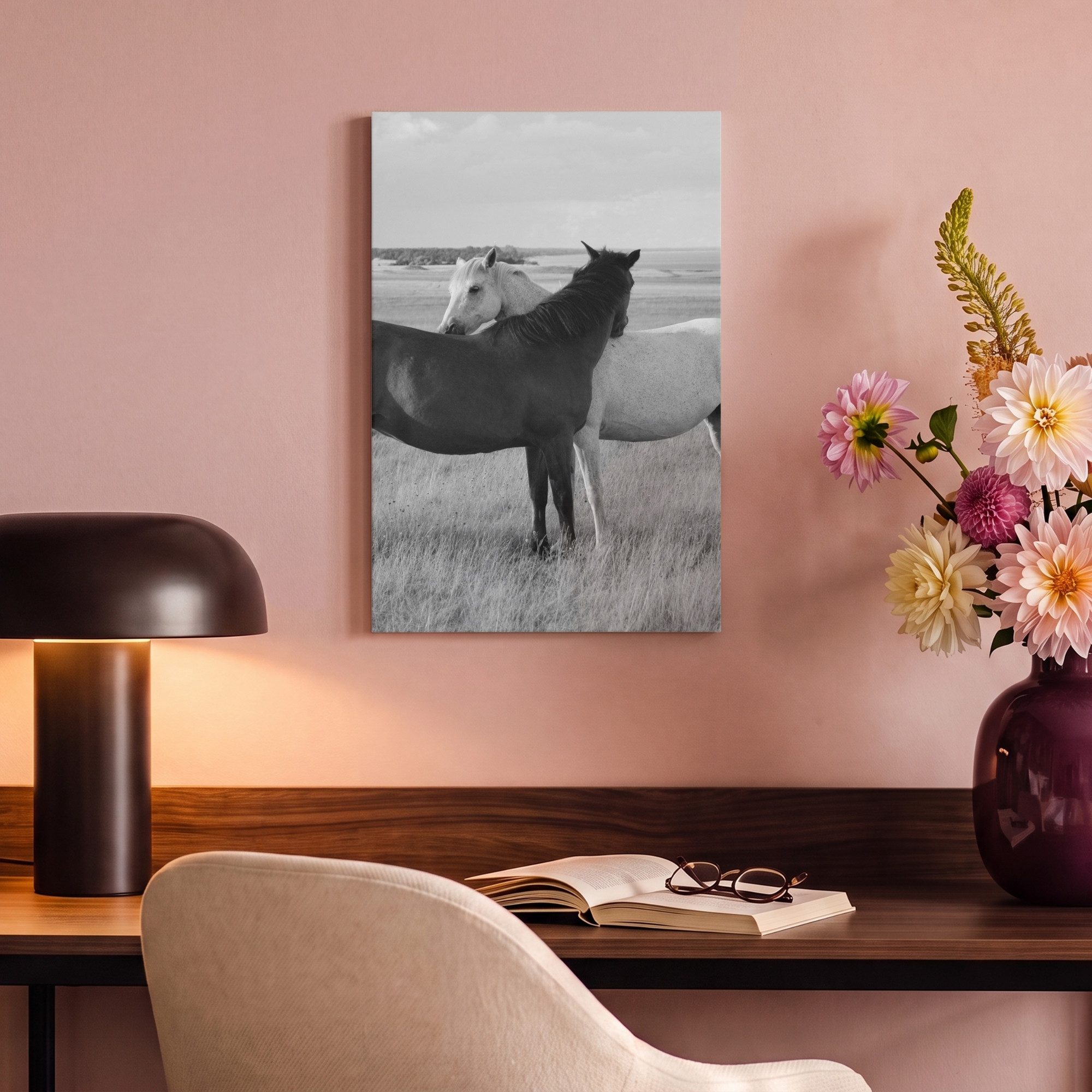 OneMillionCanvasses® Leinwandbild Pferde - Tiere - Porträt - Schwarz-Weiß - Landleben, Fotodruck (1 St), Wandbild, Deko Schlafzimmer Wohnzimmer Flur 20x20 cm – Bild 4 von 5