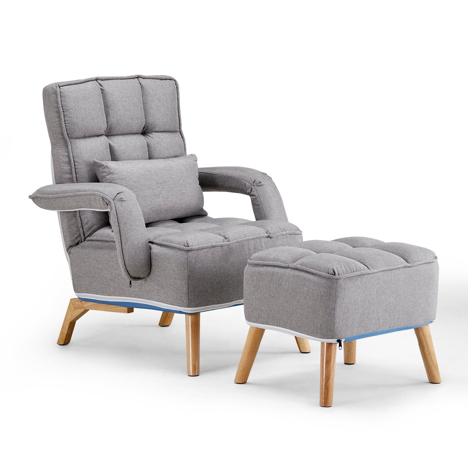 Ofcasa Relaxsessel Loungesessel Polsterstuhl (Relaxsessel mit Hocker), Leinenstoff Fernsehsessel