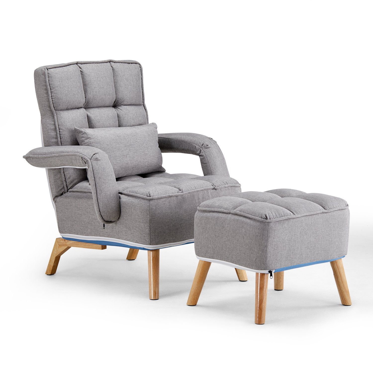 CLIPOP Relaxsessel Loungesessel Polsterstuhl (Relaxsessel mit Hocker), Leinenstoff Fernsehsessel