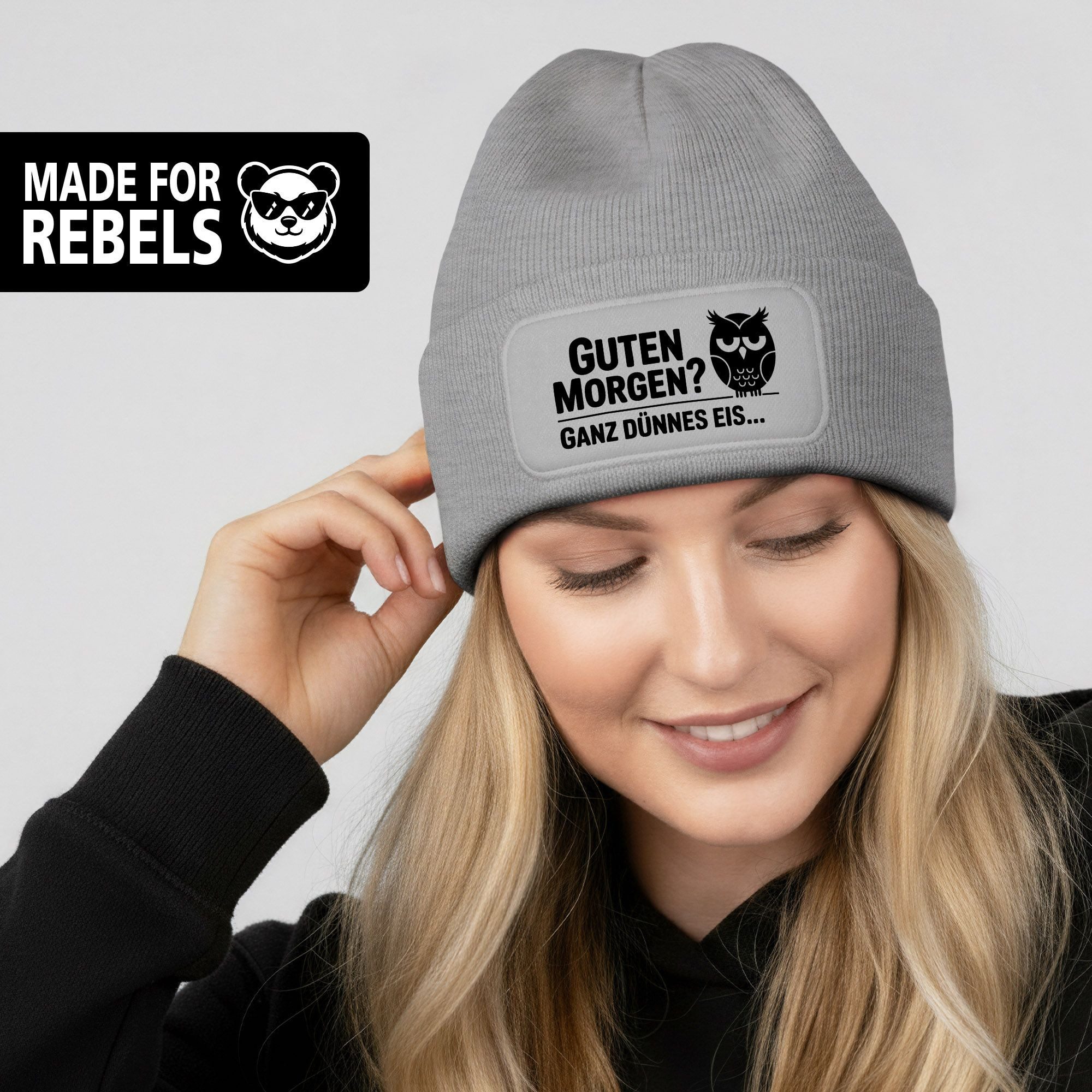 MoonWorks Strickmütze Damen Beanie Spruch Morgenmuffel Geschenkidee Strickmütze mit Spruch