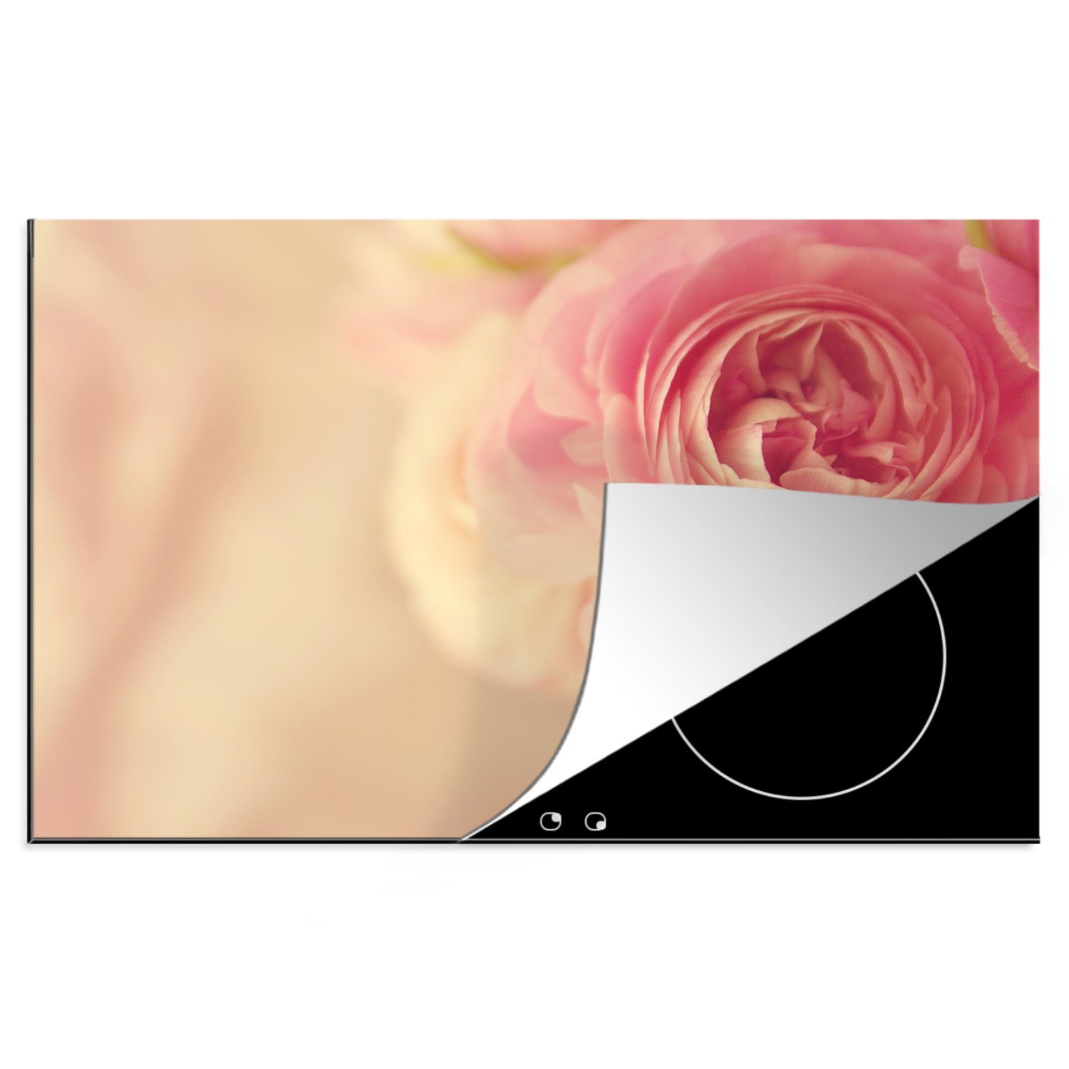 Vinyl, küche, Butterblume, für die rosafarbene 81x52 Induktionskochfeld cm, MuchoWow zarte, Eine Ceranfeldabdeckung tlg), (1 Schutz Herdblende-/Abdeckplatte