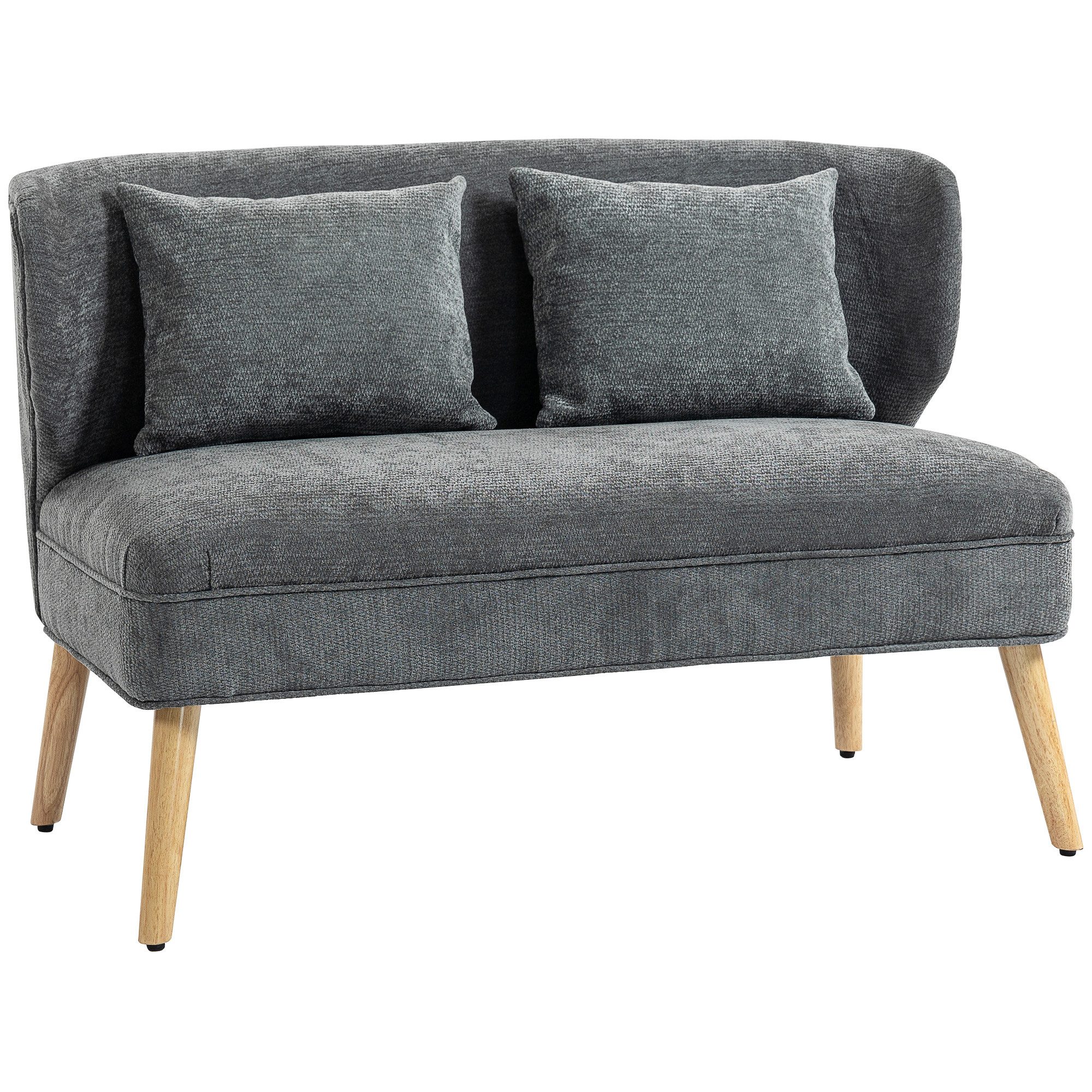 HOMCOM Loveseat kleine Couch mit Flügelrücken, 2 Wurfkissen (117 cm Dick Gepolstert Doppelsofa, 1-St., Modern Polstersofa), für Wohnzimmer, Schlafzimmer, Grau
