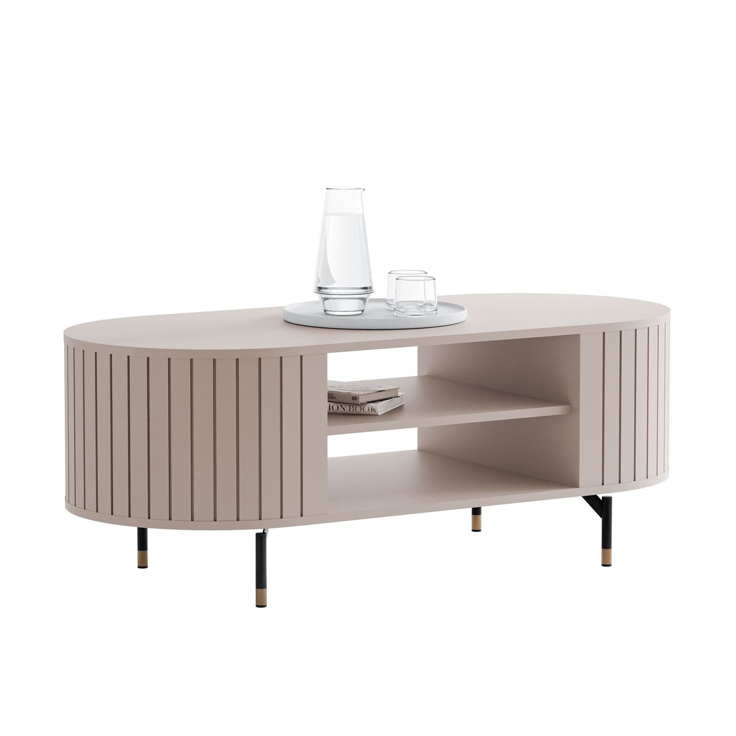 ALLHOUSE24 Couchtisch ZOYA mit Ablage, Schlanke schwarz-goldene Metallbeine, Sofatisch (1x Couchtisch), Breite 104 cm