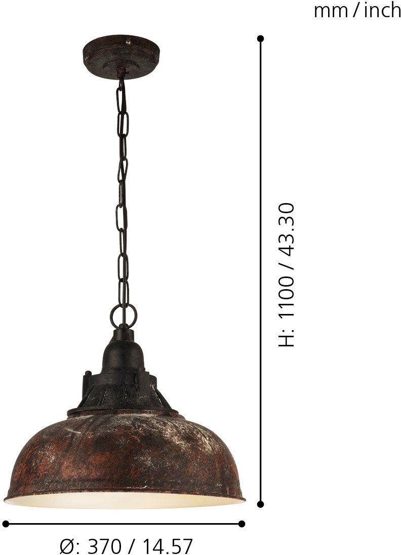 EGLO Hängeleuchte GRANTHAM 1 Pendellampe, E27, IP20, Stahl, Retro, Esstischlampe, Lampe, ohne Leuchtmittel, Hängeleuchte, H110 x Ø37 cm, antik-braun, beige, 1X60W exkl.
