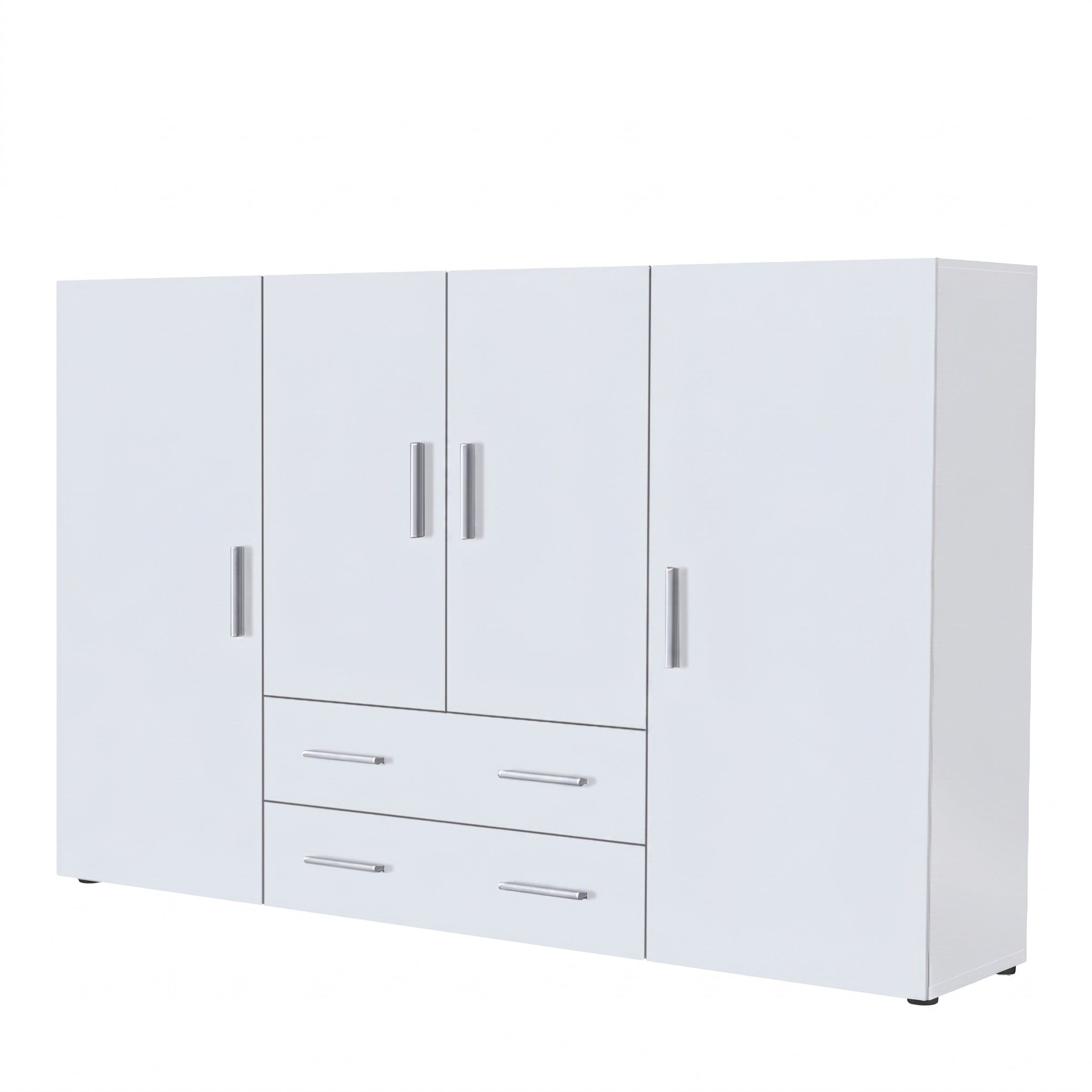 Vladon Highboard Nora (Anrichte mit 2 Schubladen, und 4 Türen mit insgesamt 8 Fächer dahinter), Weiß matt/Weiß matt (166,5 x 106,5 x 35 cm)