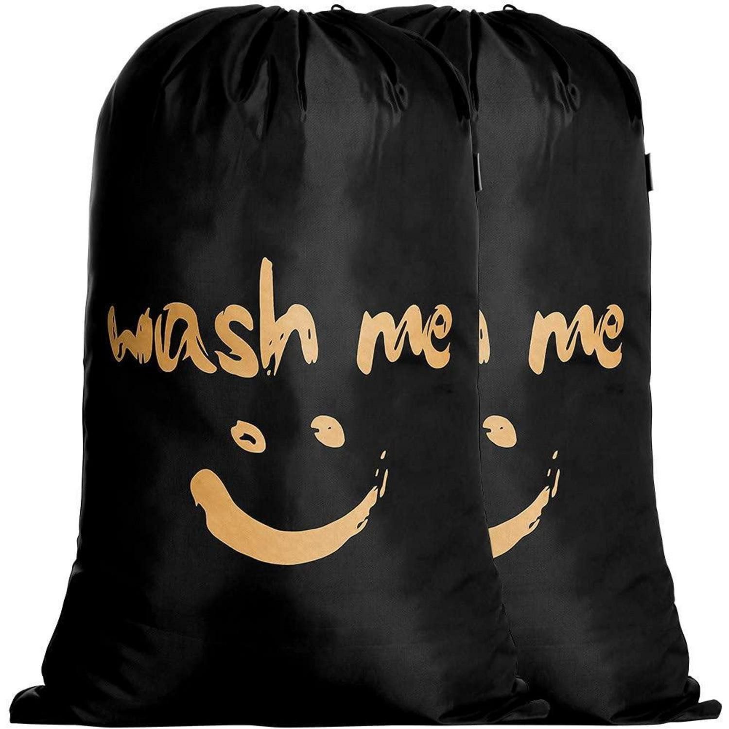 LuxusKollektion Wäschesack Wäschesack 420D Nylon Kordelzug 120L faltbar Smiley Schwarz Schwarz