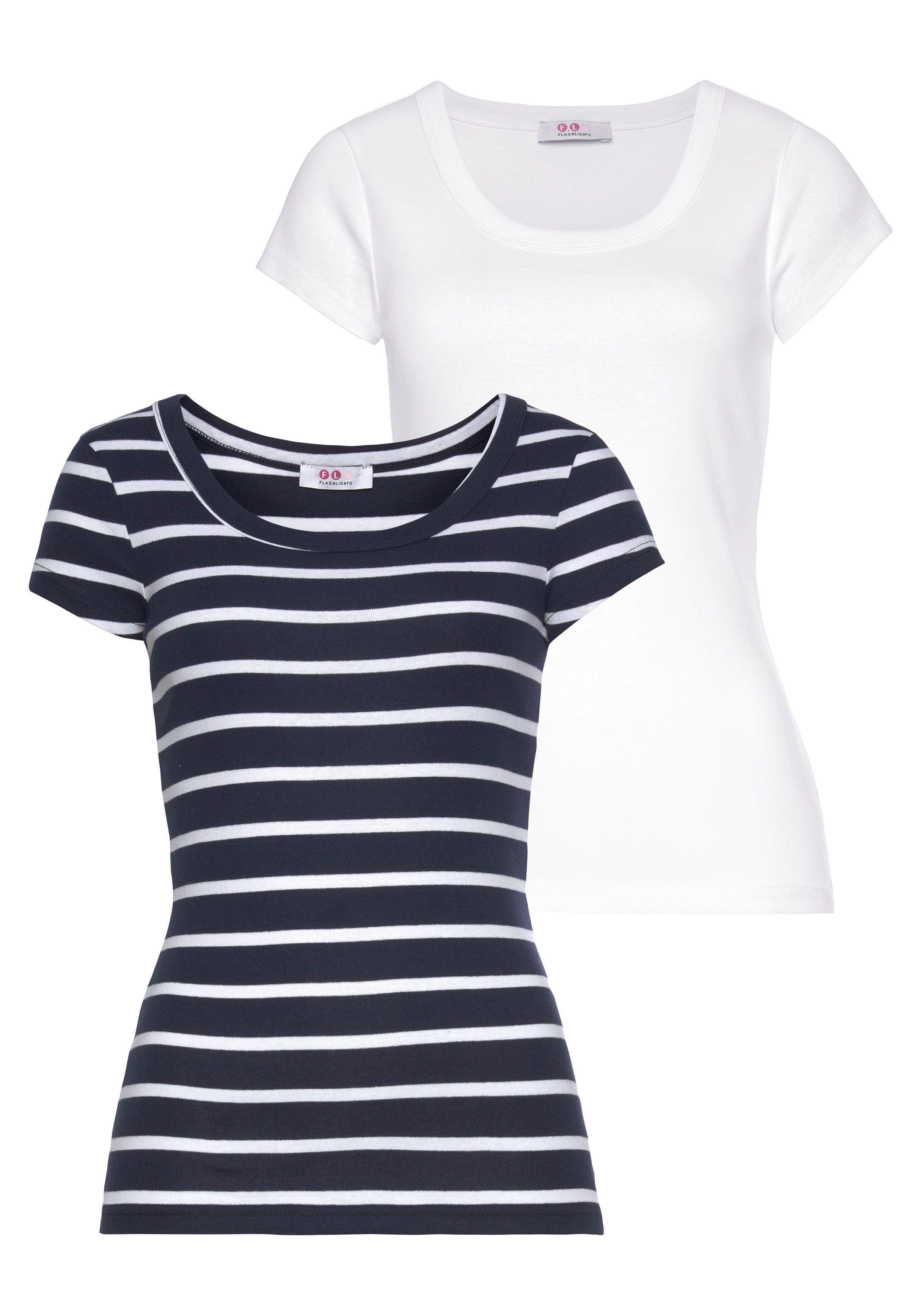 Beliebte Vorschläge Streifen (Packung, T-Shirt marine-weiß-gestreift, mit Flashlights 2er-Pack) weiß