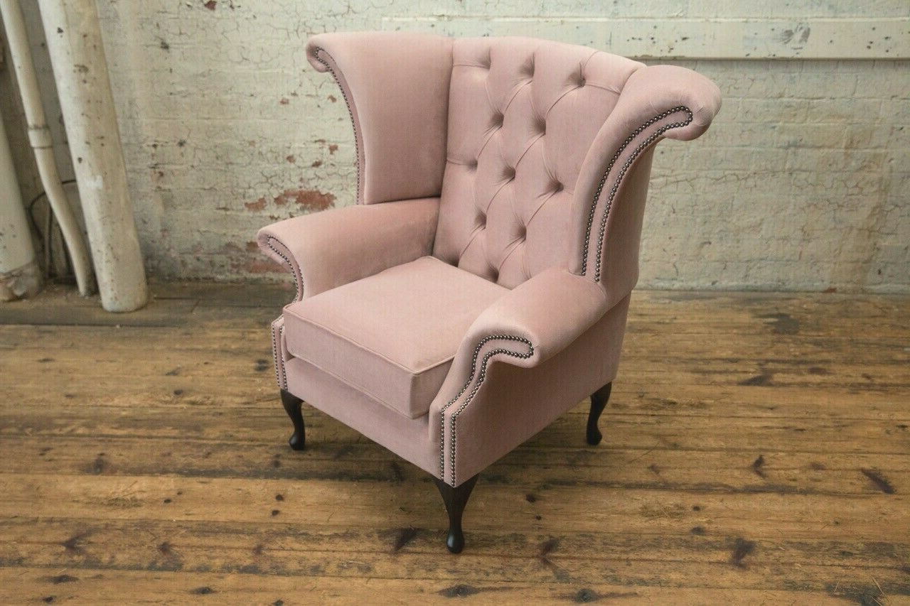 Xlmoebel Ohrensessel Chesterfield Sessel 1-Sitzer Polster Sofa Textil Rosa (1-St), Made in Europa