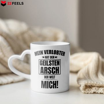 22Feels Tasse Verlobte Geschenk Frauen Verlobung Bekannt Geben Für Sie Spruch, Keramik, Made In Germany, Spülmaschinenfest, Herzhenkel