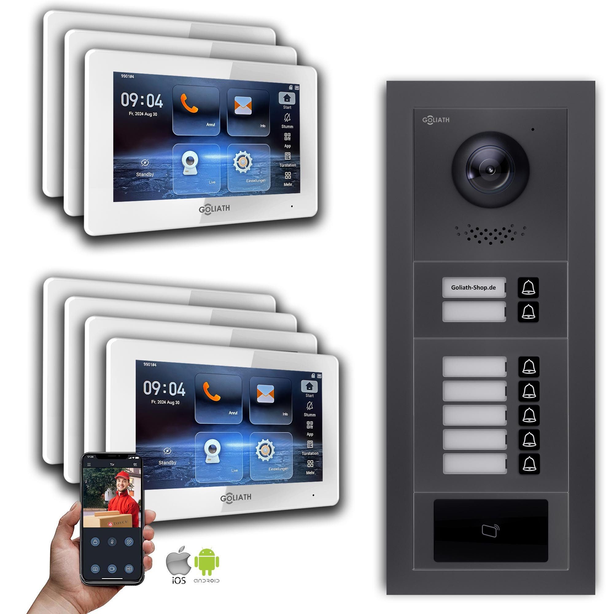 Video-Türsprechanlage Goliath IP Video Türsprechanlage: 7-Zoll 7 Familienhaus, RFID, Anthraz
