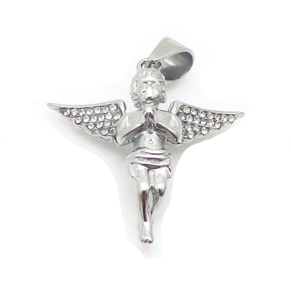 Anhänger Set Anhänger Betender Engel mit Kristallen Silber aus Edelstahl Unisex