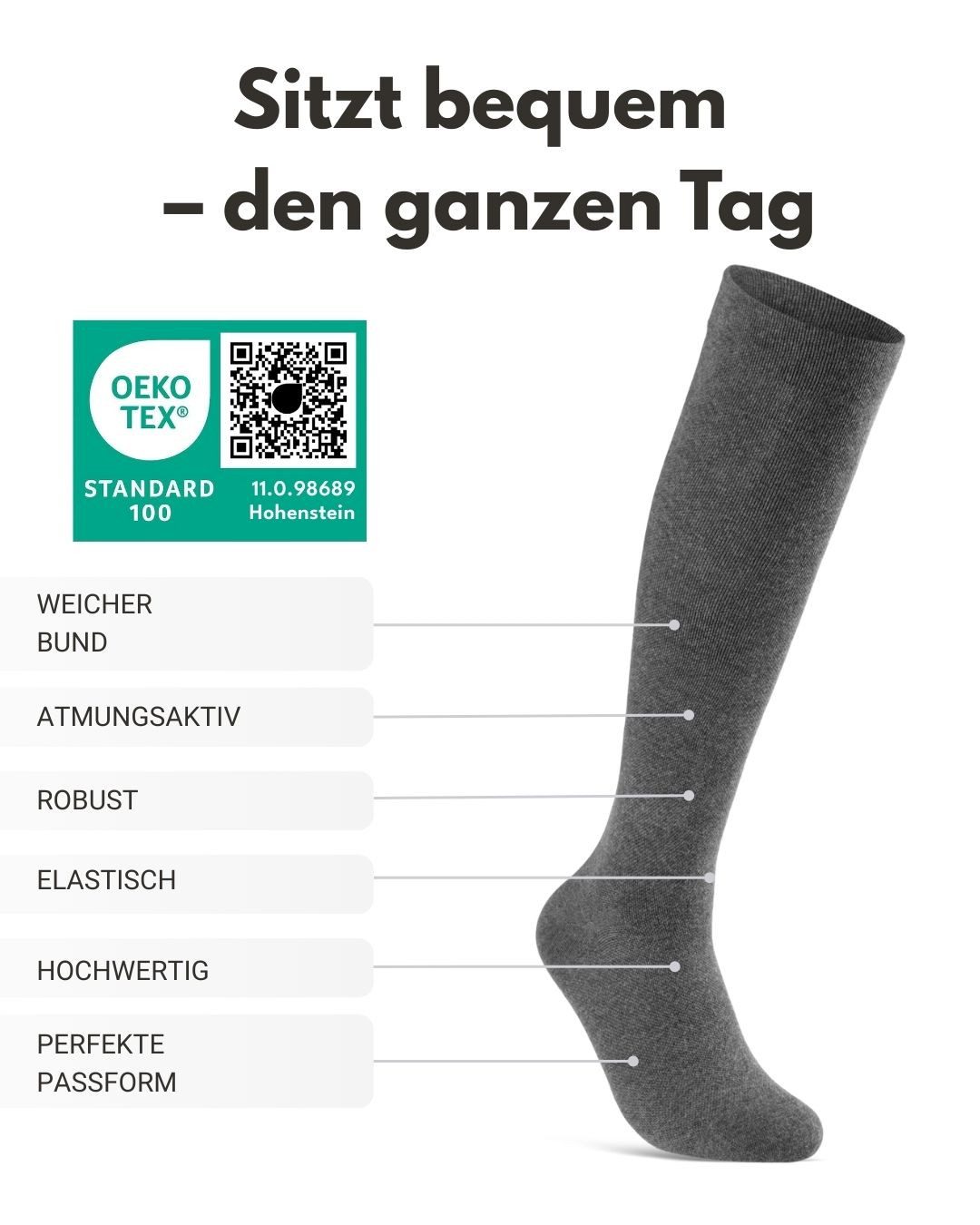 sockenkauf24 Stützkniestrümpfe Kompressionsstrümpfe Reisestrümpfe Stützstrümpfe mit Kompression (Grau, 4-Paar, 39-42) aus Baumwolle für Damen & Herren mit Komfo – Bild 3 von 5