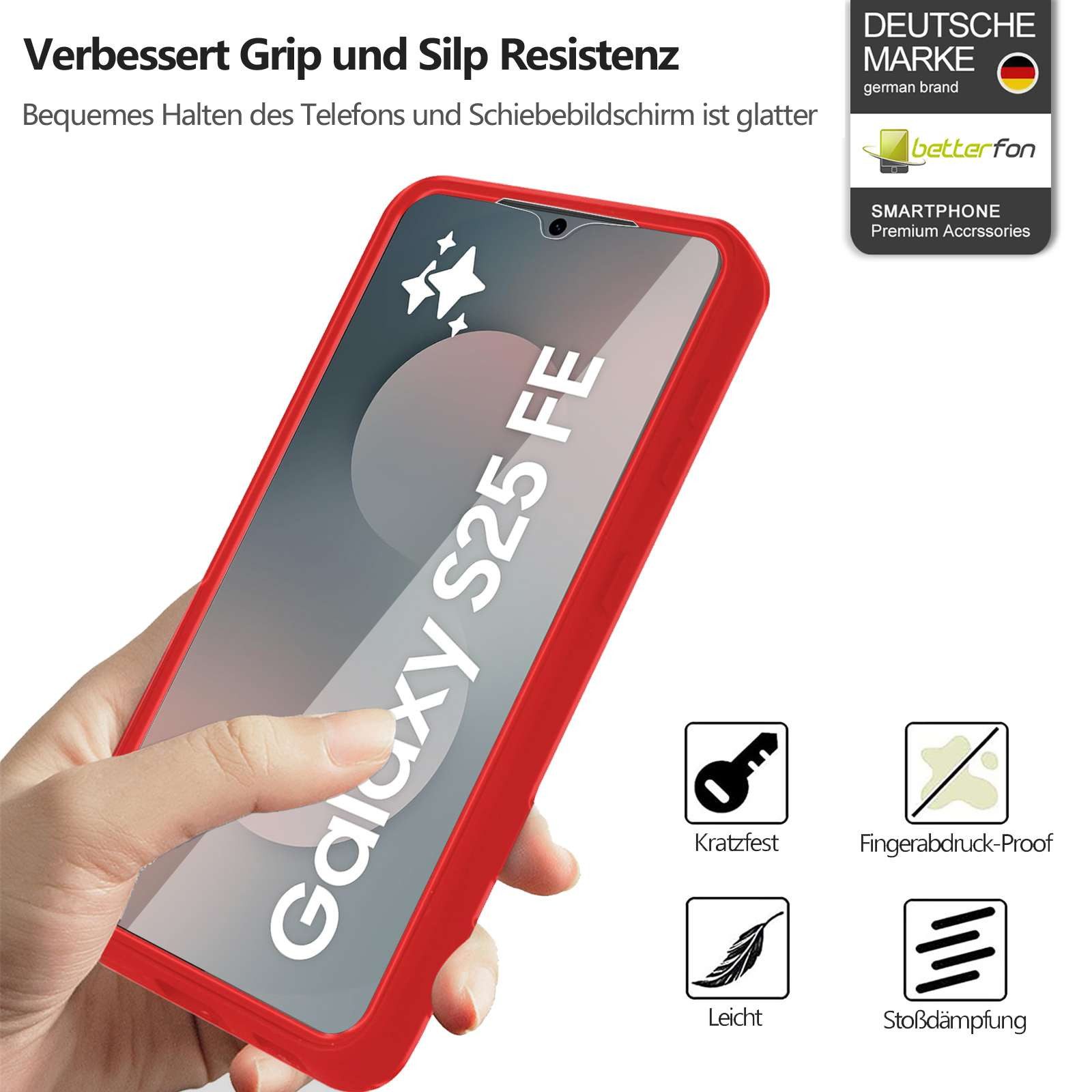 betterfon Handyhülle für Samsung Galaxy S25 FE 2-teiliges 360° TPU Schutzcase, Vollschutz Case mit integriertem Displayschutz und klarer Sicht