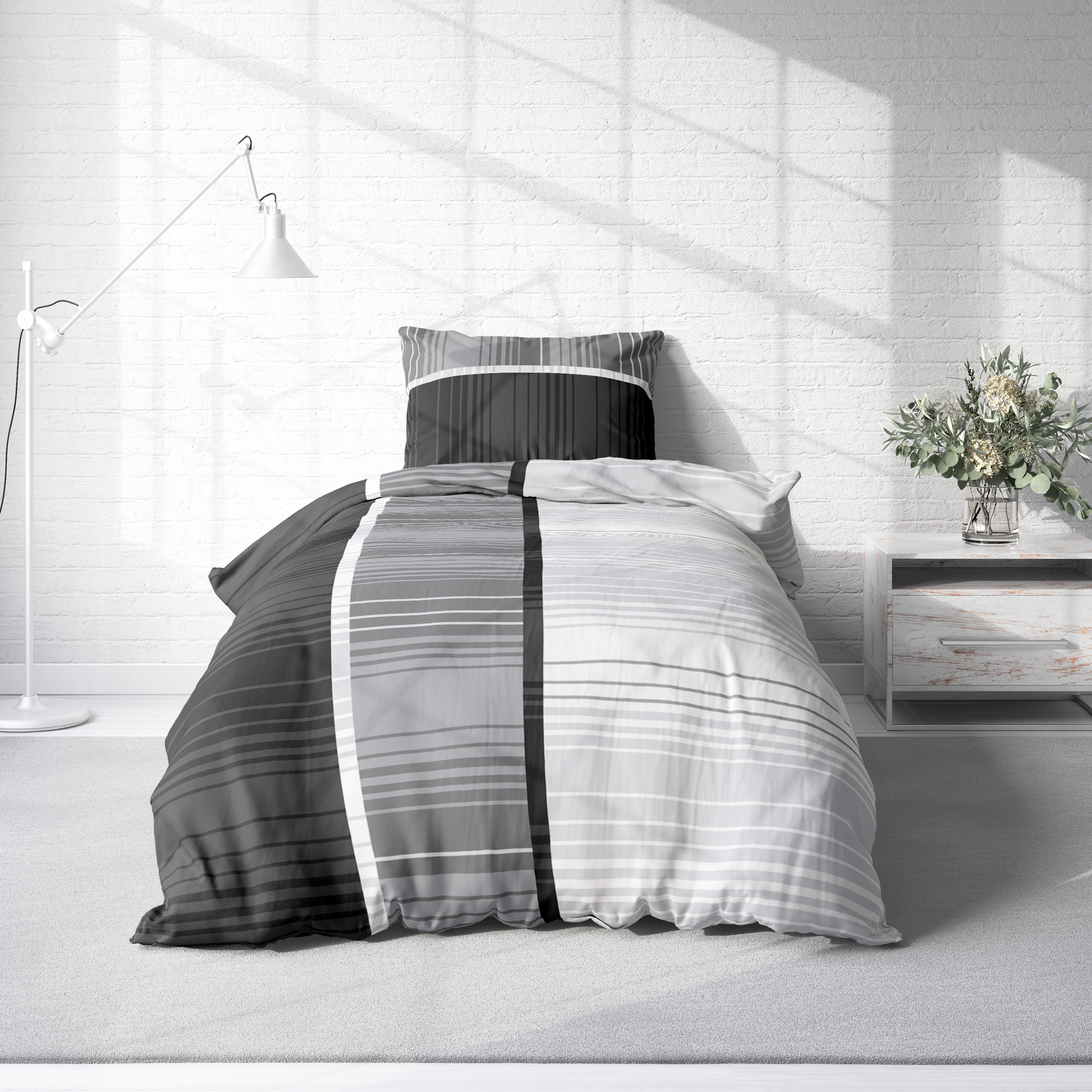 One Home Bettwäsche Modern, Mikrofaser, 4 teilig, grafisch und gestreift, N günstig online kaufen