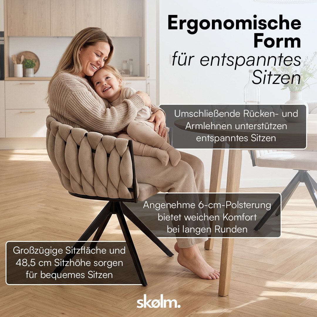 skølm Esszimmerstuhl & Drehstuhl Sudri mit Samtbezug gepolstert (2er Set, macchiato, Metallgestell, 2 St), Armlehnenstühle in Flecht-Look, verfügbar als 4er/6er – Bild 4 von 5