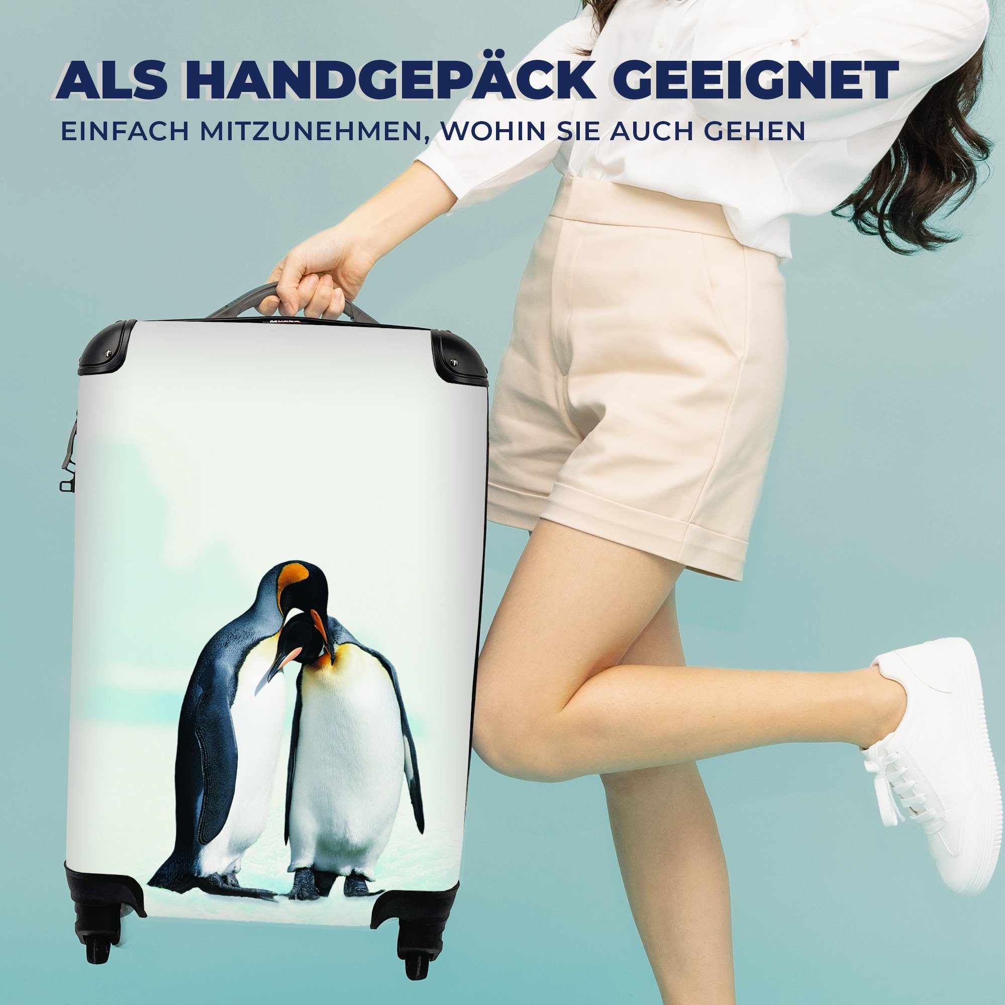 mit - MuchoWow Handgepäck Reisekoffer Pinguine Trolley, rollen, Ferien, Reisetasche Rollen, für Handgepäckkoffer Schnee 4 Familie, -