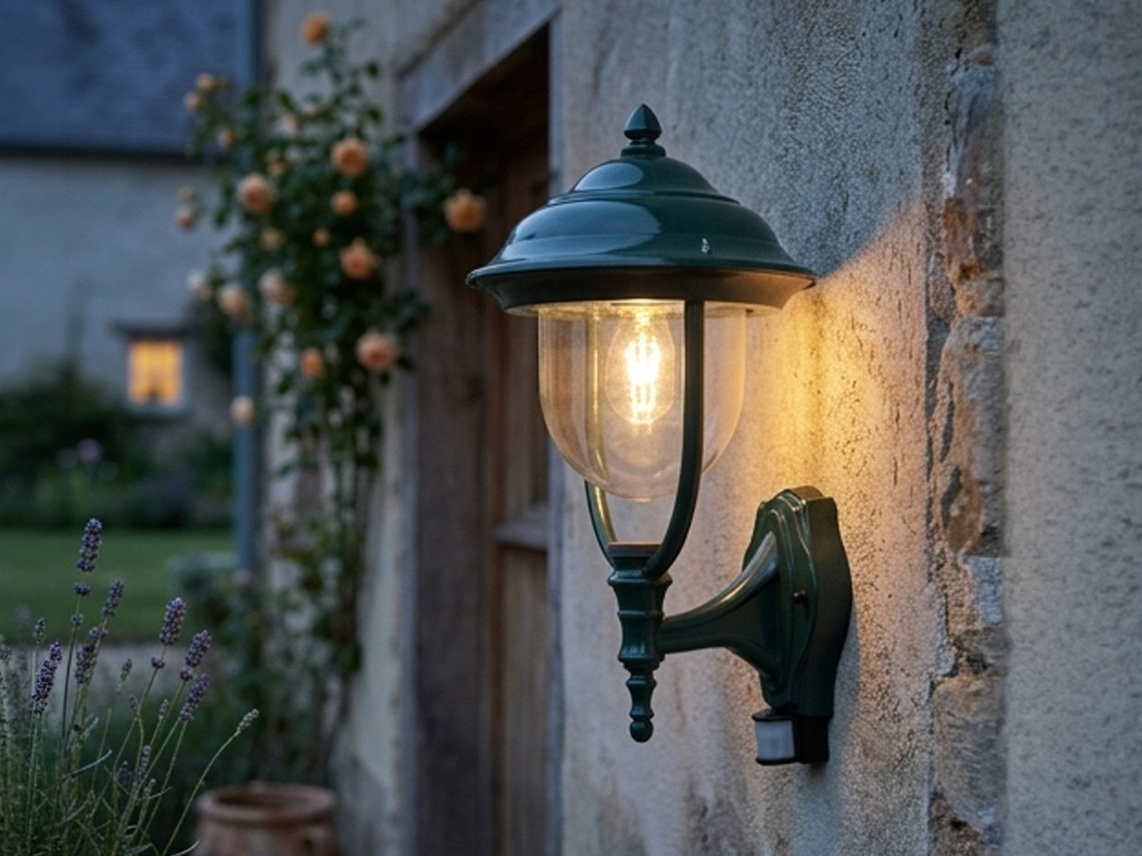 KONSTSMIDE LED Außen-Wandleuchte mit Bewegungsmelder, Höhe 48cm, Bewegungssensor, LED wechselbar, Warmweiß, Wand Außenleuchte im Landhausstil, Hausbeleuchtung inkl. Leuchtmittel