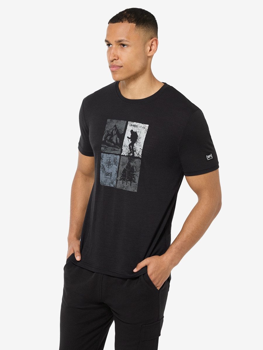 SUPER.NATURAL Funktionsshirt für Herren, Merino M GO HIKING TEE mit Berg-Motiv, atmungsaktiv