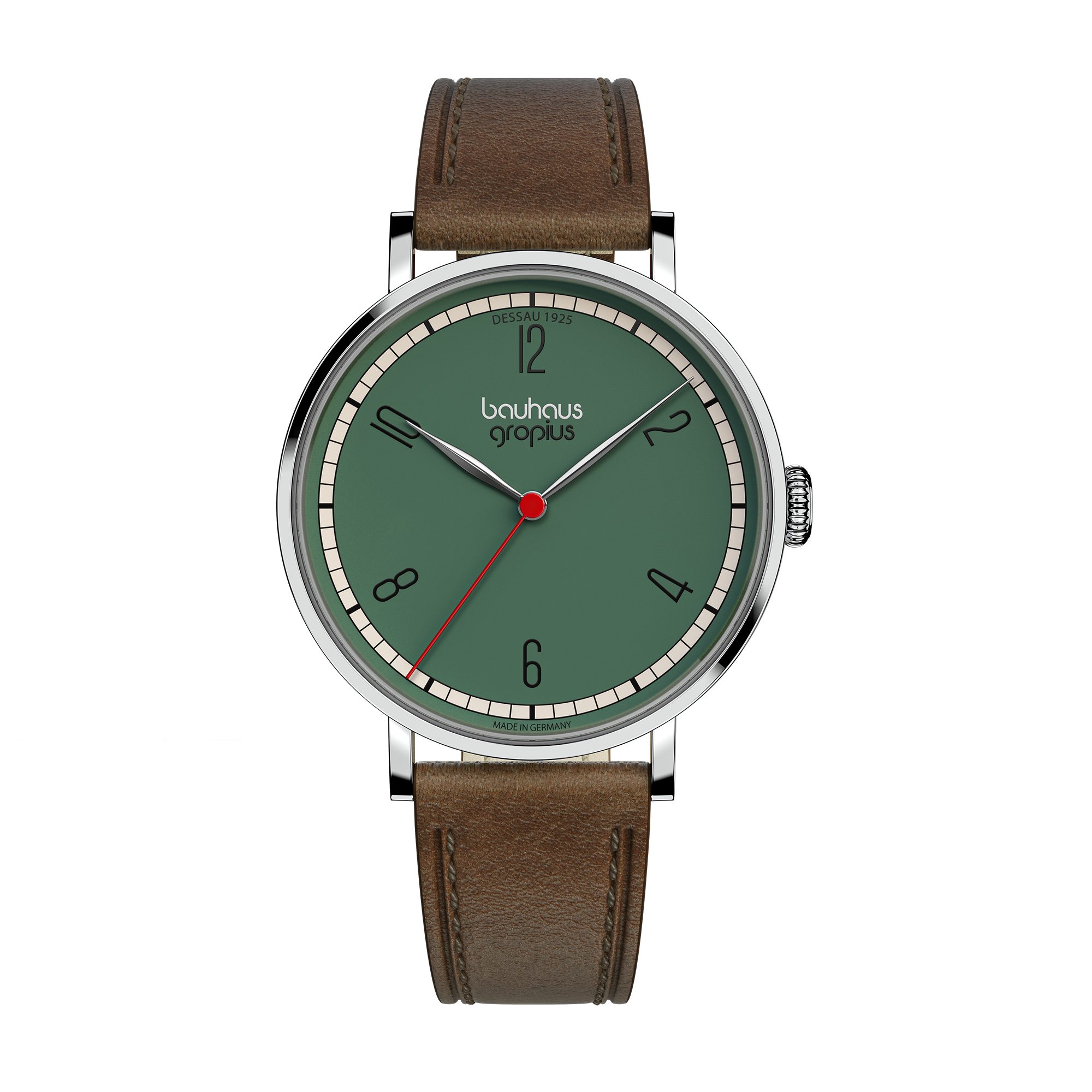 Walter Gropius Quarzuhr Made in Germany, Damenuhr, Herrenuhr, Unisex, Saphirglas - WGN 003-05, Armbanduhr, Lederarmband, Edelstahlgehäuse, New Bauhaus Dessau 1925