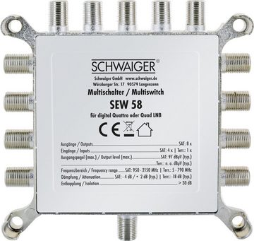 Schwaiger SAT-Multischalter SEW58 531 (verteilt 1 Satellitenpositionen auf 8 Ausgänge), unabhängige Programmvielfalt für alle Teilnehmer