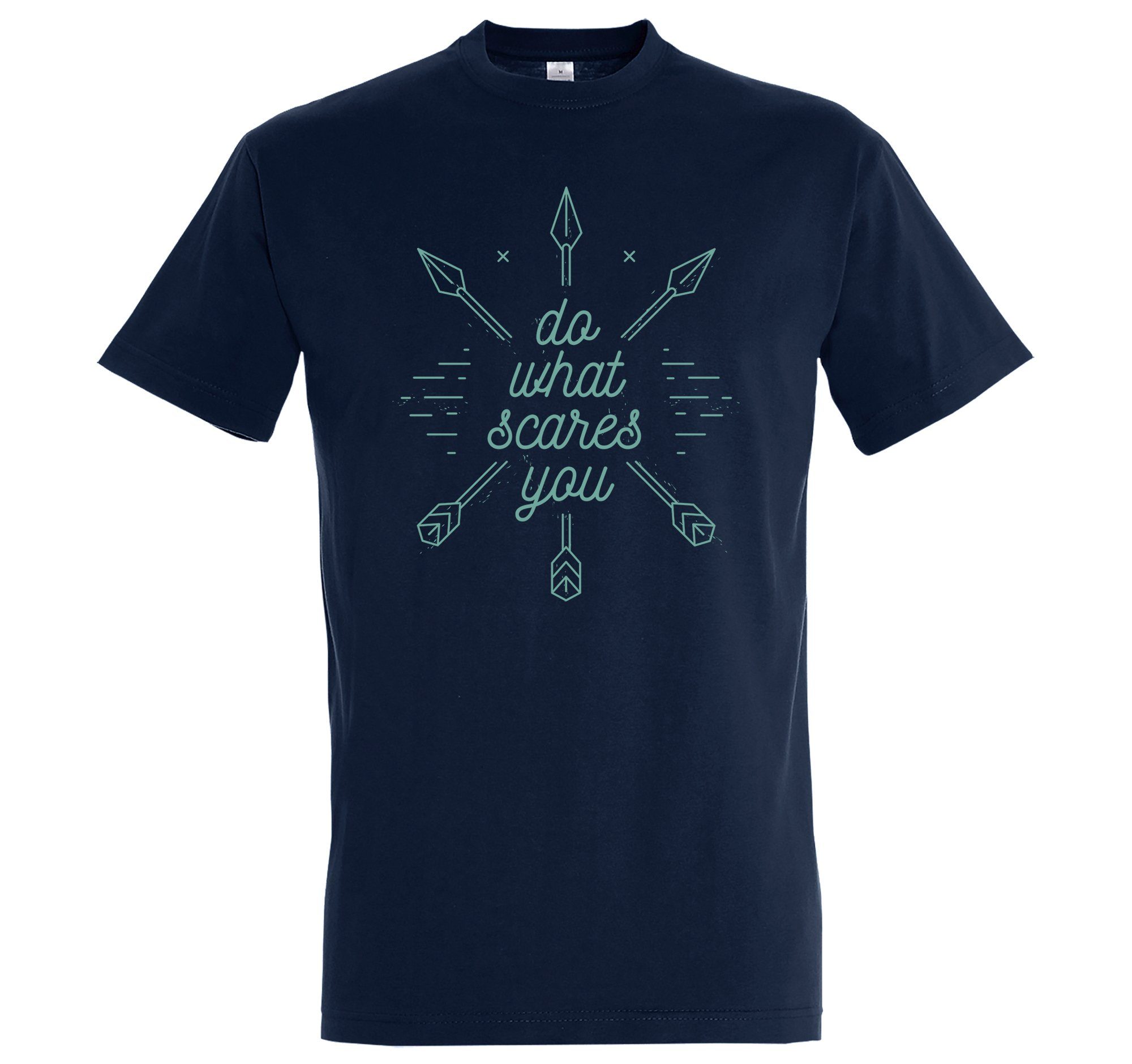 Youth Designz T-Shirt "Do Scares Herren Frontprint Shirt You" trendigem mit What Navyblau