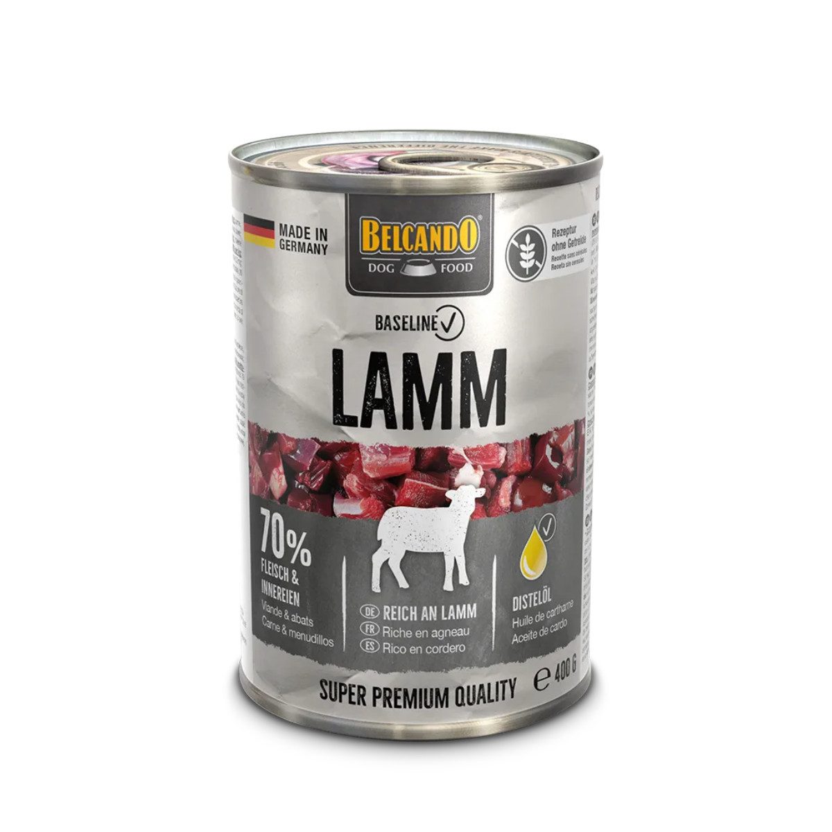 Belcando Baseline Lamm - getreidefreies Nassfutter mit Distelöl 6x400g, Nassfutter für: Hunde