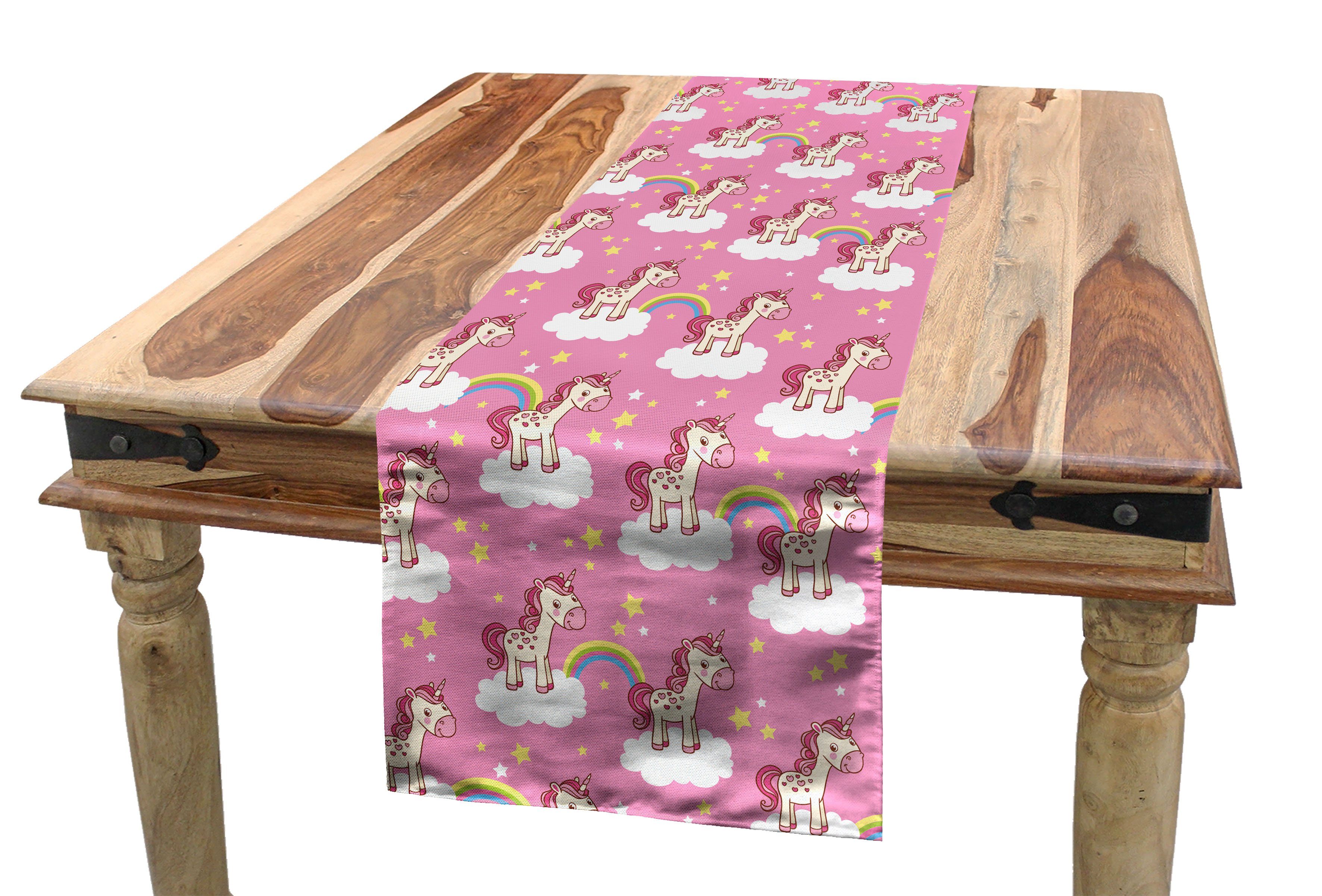 Abakuhaus Tischläufer Esszimmer auf Küche Dekorativer Wolken Kindergarten Tischläufer, Rechteckiger Unicorns