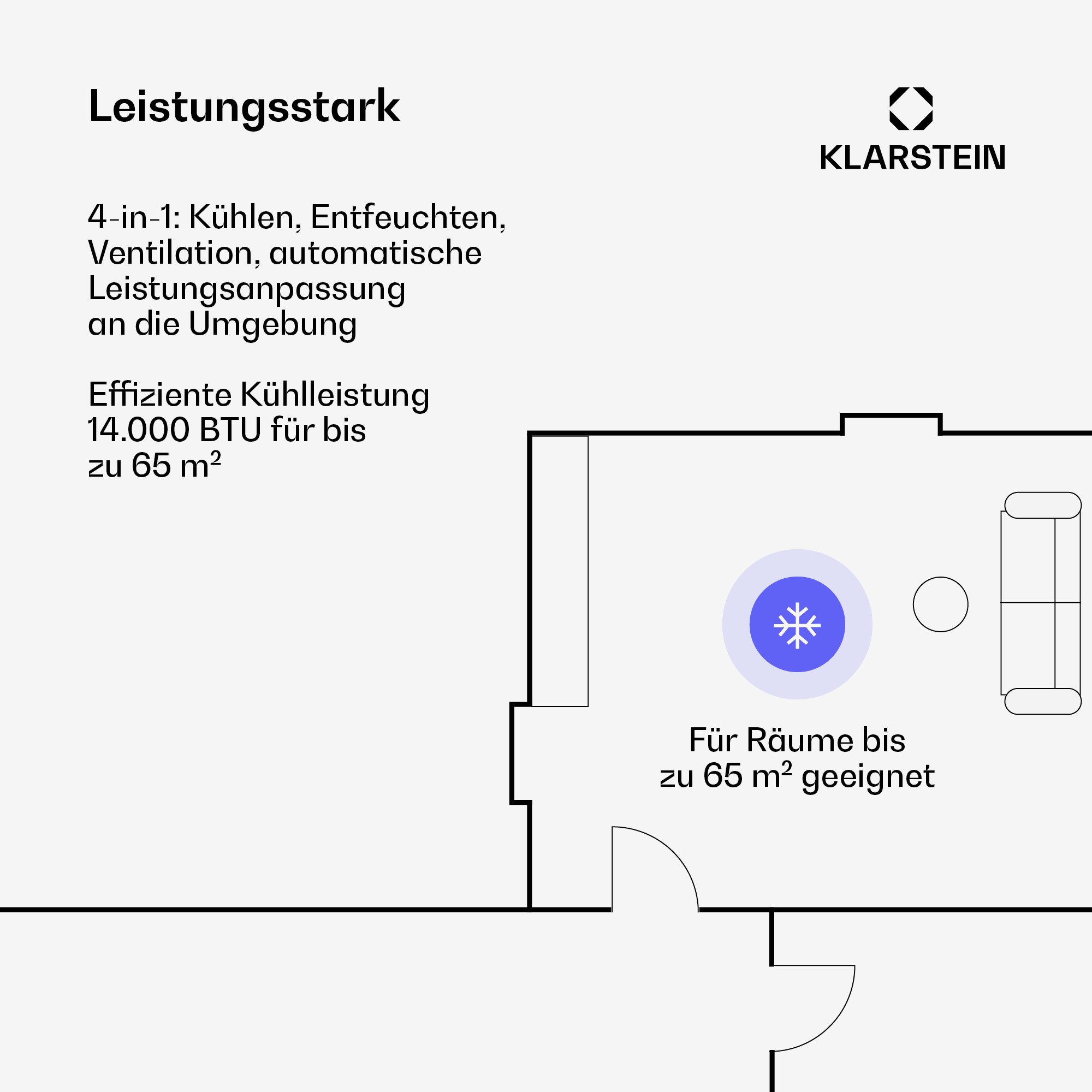 Klarstein Klimagerät AireLux mobile Klimaanlage, 14000 BTU leise mit App bis zu 65 m² Klimagerät mobil mit Timer